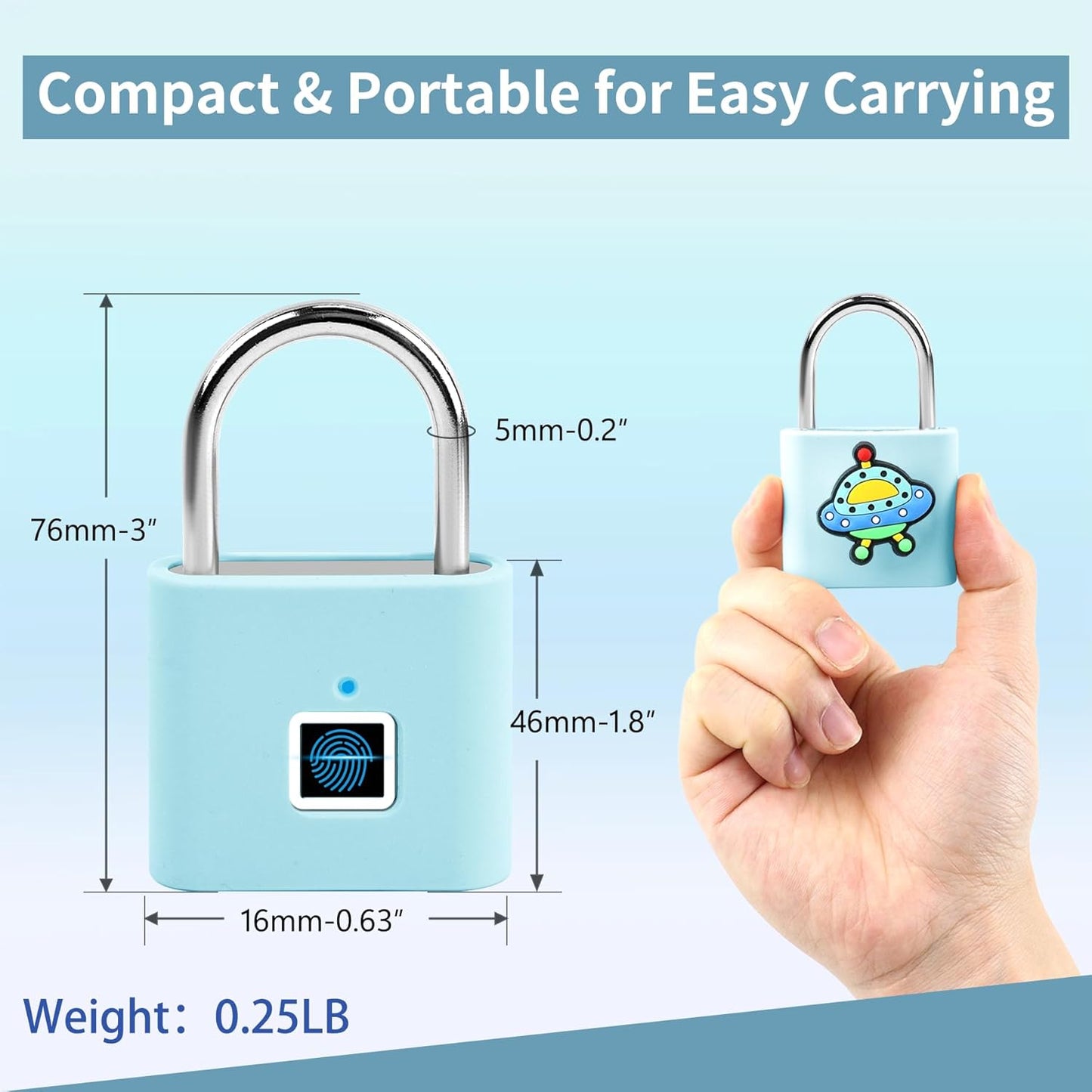 UMIKSMART Biometric Smart Lock, Keyless Fingerprint Padlock with USB Charging,Smart Padlock Gift for Students, Gym Lockers, School Lockers, Luggage, Storage Boxes, Fences, Backpacks, Cosmic Blue Set