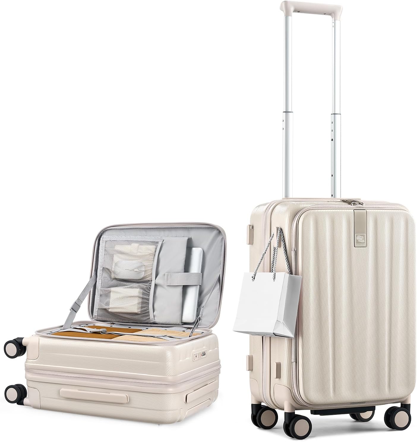 Hanke 20 Inch Expandable Carry On Luggage Airline Approved Top Opening Hard Shell Suitcases with Wheels Lightweight Travel Luggage Carry On Suitcase for Woman Men-Ivory White