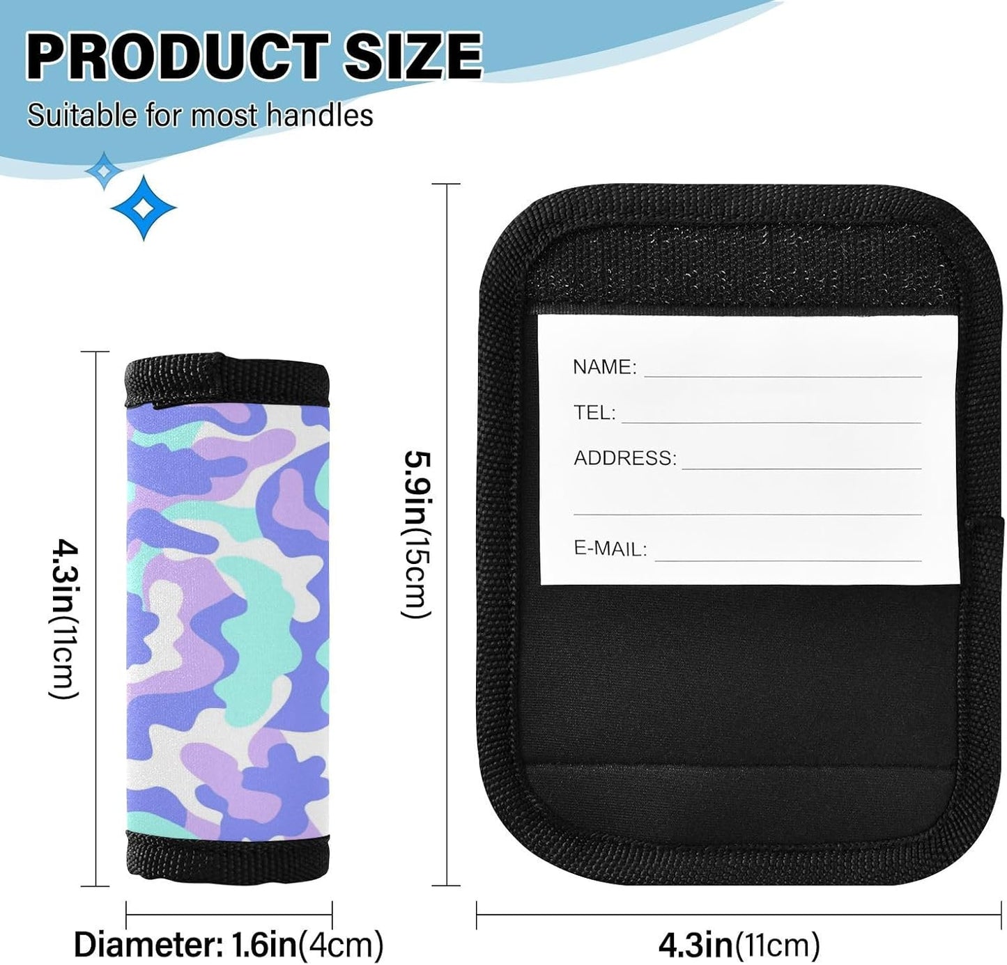 2 PC Luggage Handle Wrap Luggage Handle Covers Tags for Suitcase Bags Travel Luggage Handle Identifier Gripper Abstract Purple and Blue
