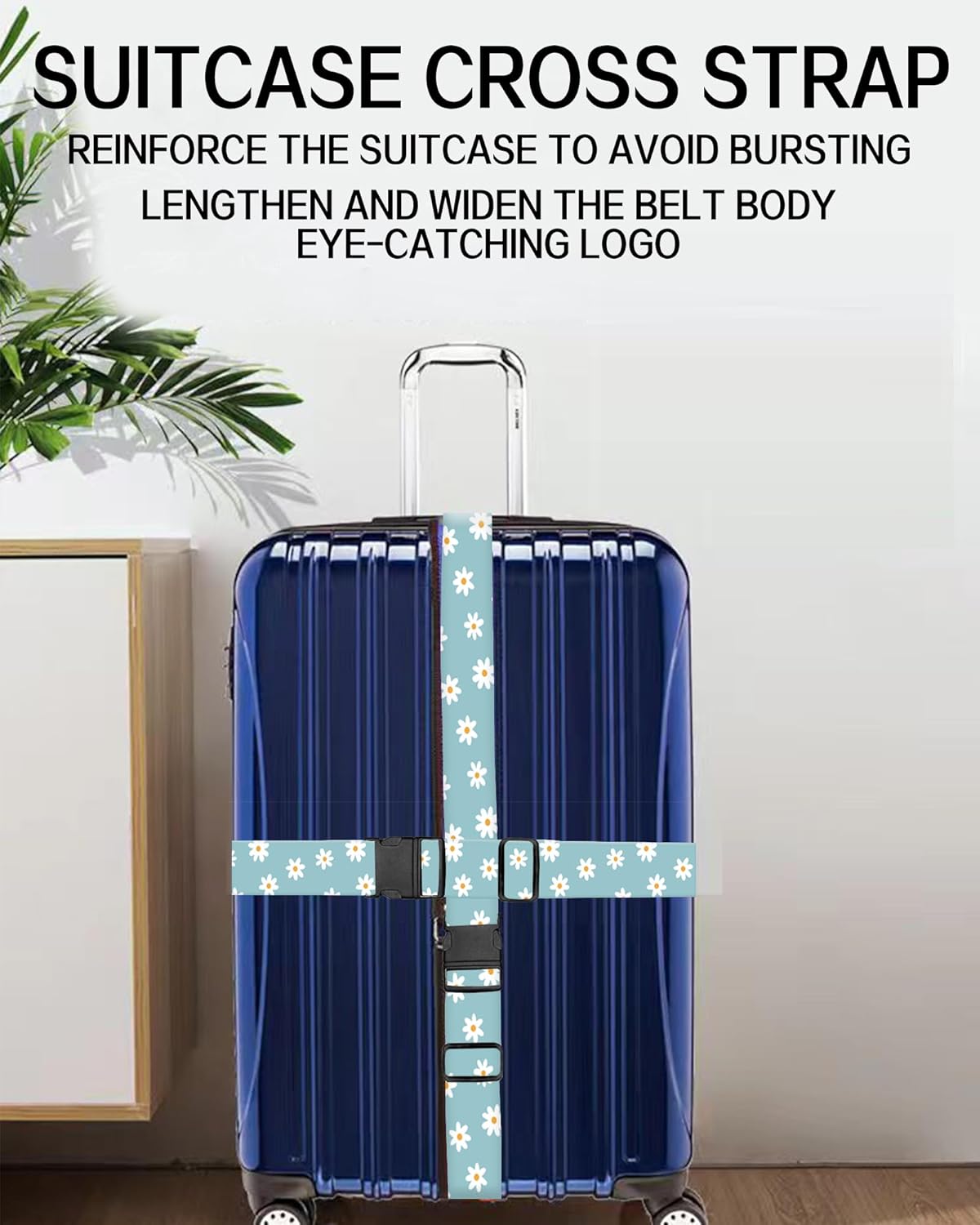Luggage Straps for Suitcases, Adjustable Travel Belt, Durable Wide Luggage Strap, Cute Suitcase Strap Identifiers with Buckle, Bag Straps for Luggage, Cute Daisy
