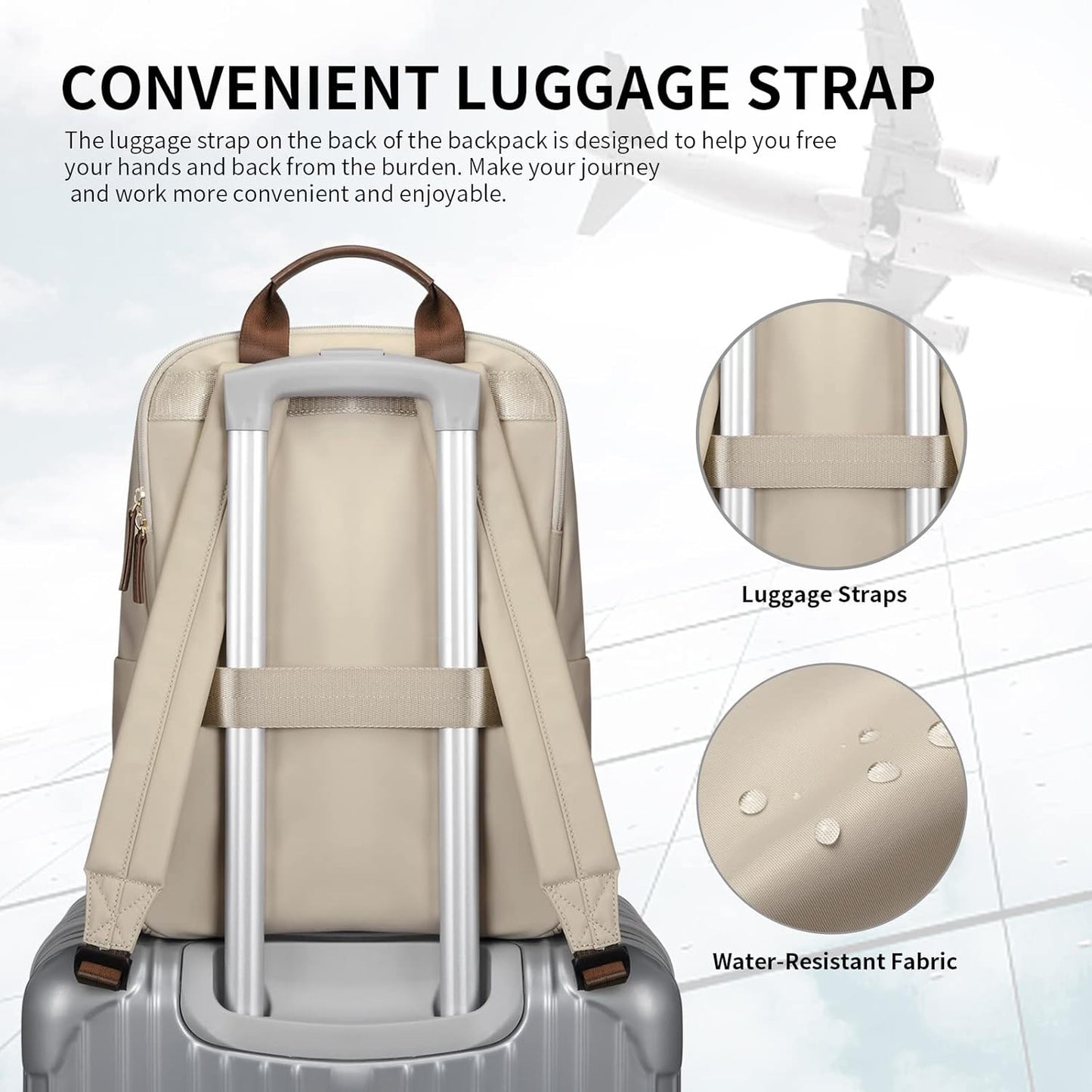 GOLF SUPAGS Laptop Backpack for Women Fits 14 Inch Notebook Casual Daypack Purse Work Travel College Bag (Apricot)