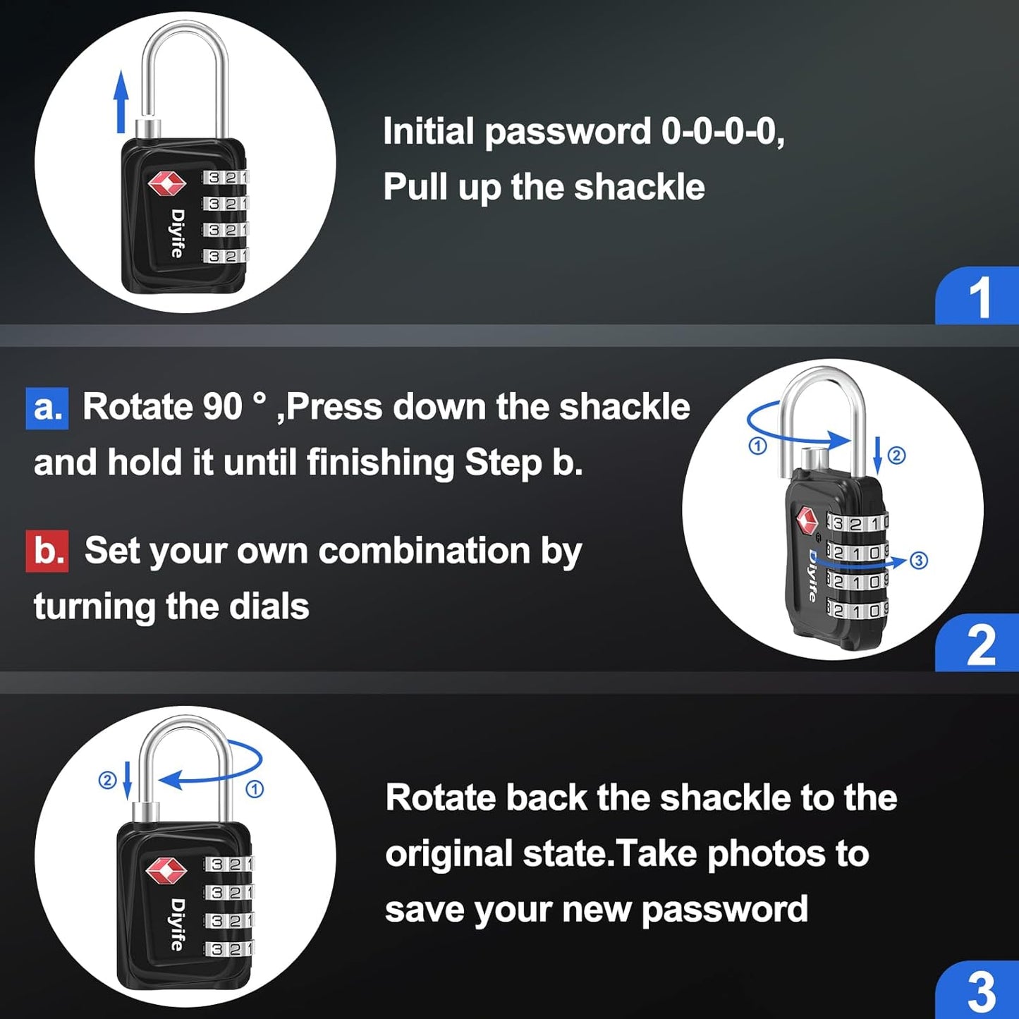 Diyife TSA Luggage Locks, [Upgrade Version][2 Pack] TSA Approved Luggage Lock, 4 Digit Combination Padlocks with Alloy Body, Code Lock for Travel Suitcase Luggage Bag Backpack Gym School Office Locker