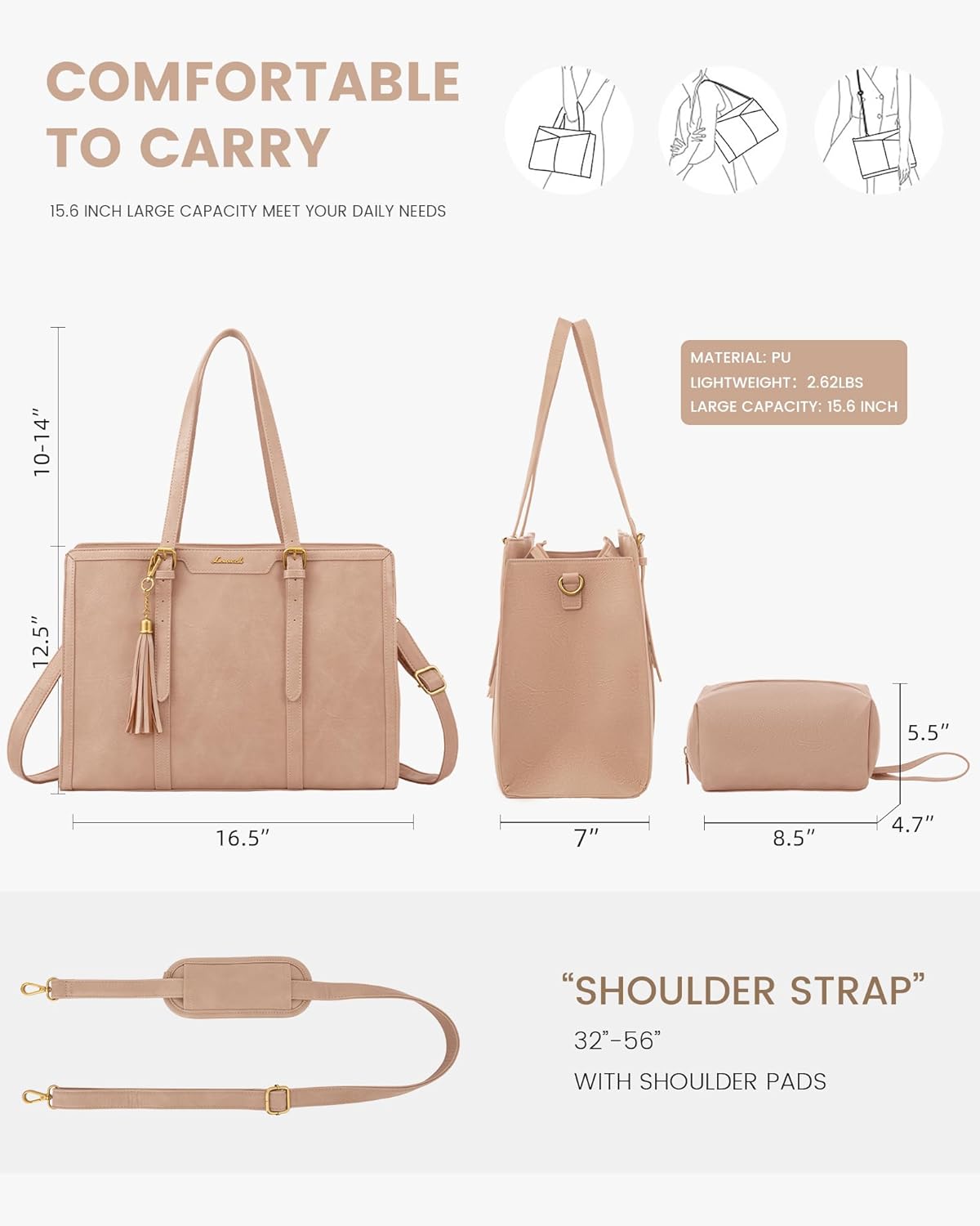 LOVEVOOK Laptop Bag for Women Vintage Leather Work Tote 15.6 inch Large Capacity Computer bag with Clutch Purse for Office, Travel, School, Casual