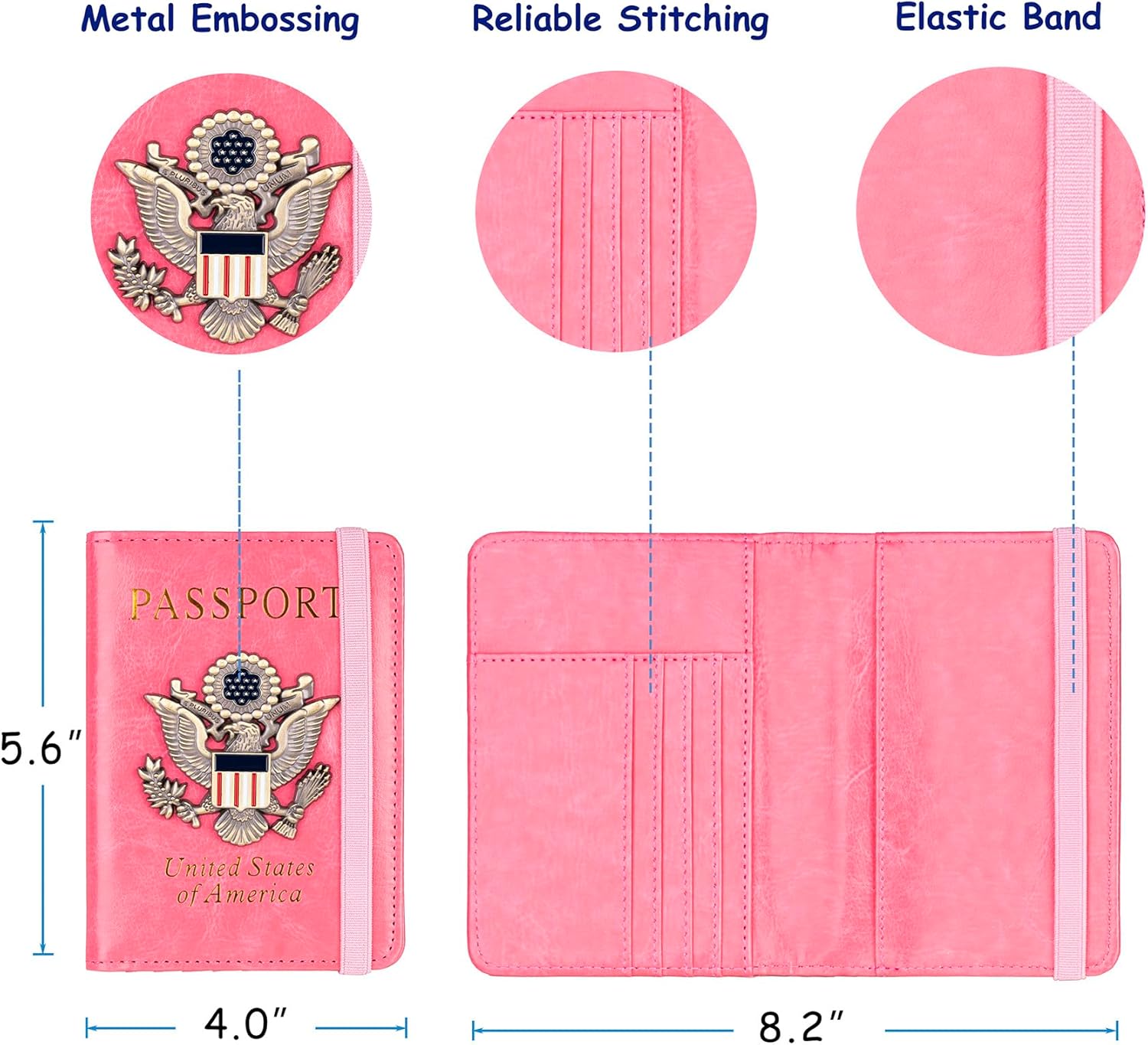 TOURSUIT RFID Blocking Passport Holder for Women Men, Leather Passport Travel Wallet with Metal 3D