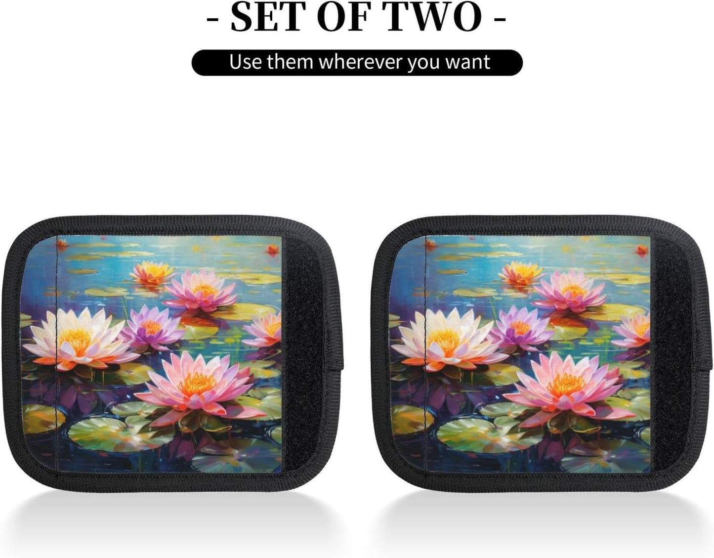 Luggage Handle Wraps Lotus Flowers Leaf Art Painting Luggage Identifiers Soft Neoprene Luggage Handle Wraps For Suitcase Trolley Handle Grip Cover 2 Pack Luggage Tags