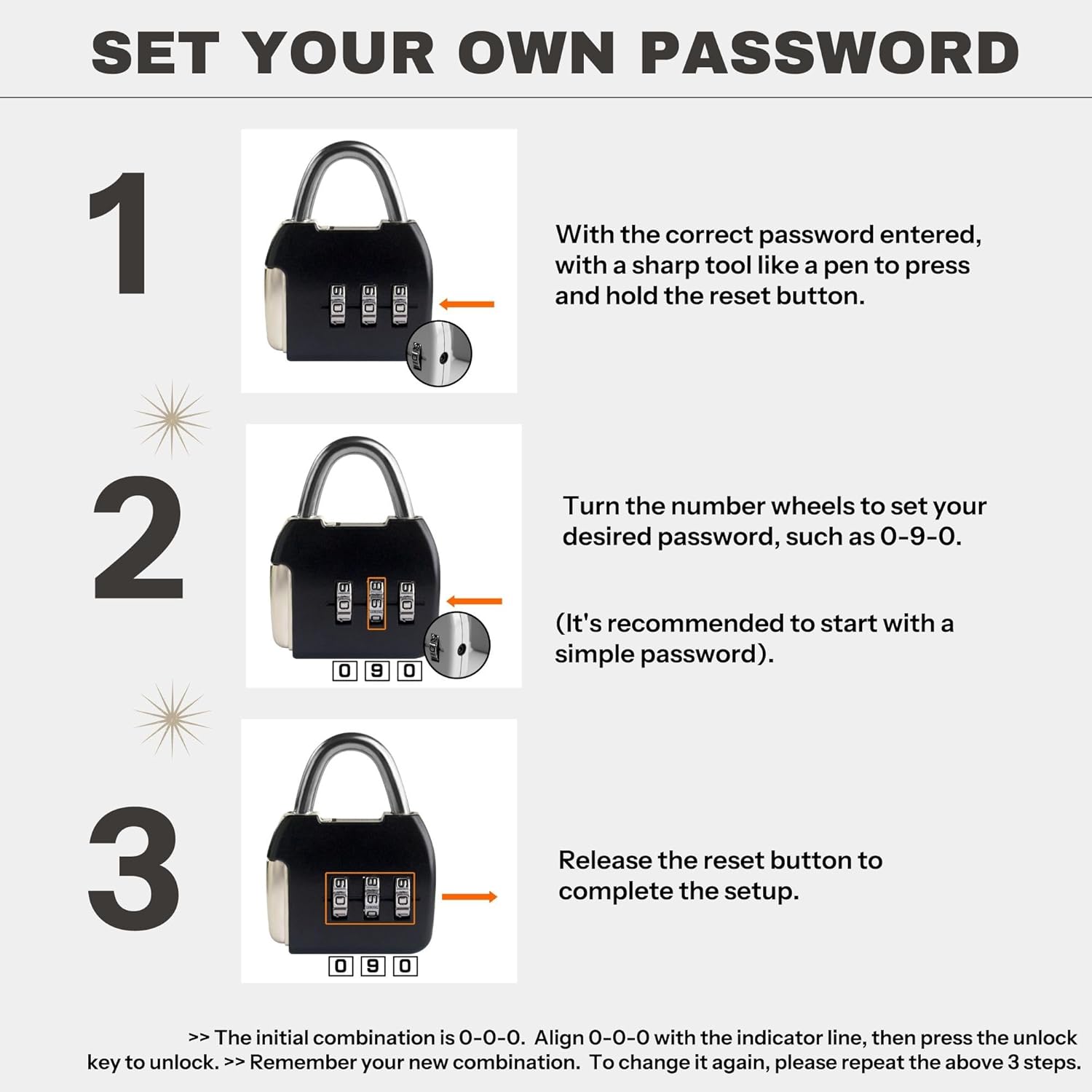 Small Combination Lock, 3 Digit Combo Luggage Locks, Travel Lock with Code, Small Padlocks for