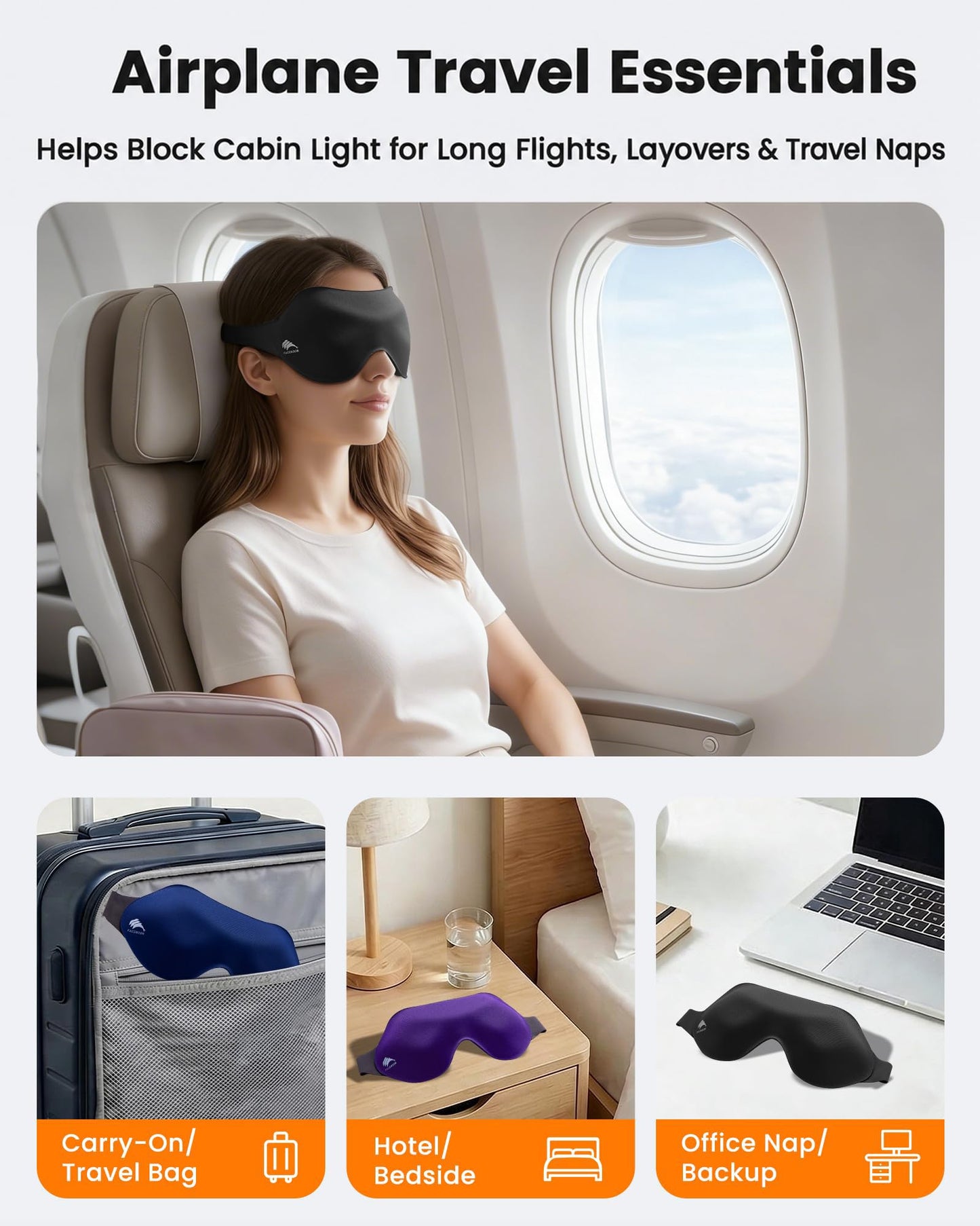 3 Pack Sleep Masks for Side Sleepers, True Blackout 3D Eye Mask for Sleeping, Zero Eye Pressure