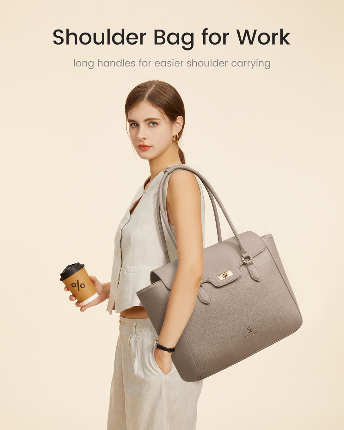 LOVEVOOK Laptop Bag for Women Soft Leather Work Bag, Office Shoulder Tote Purse with Flap Briefcase for Teacher Nurse