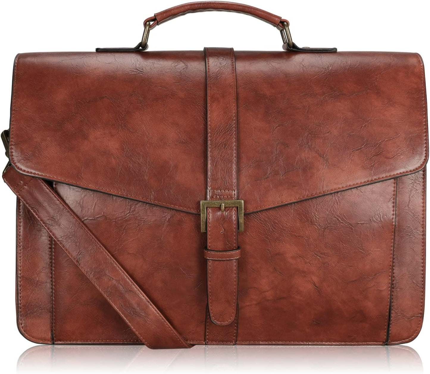 ESTARER Men's Leather Briefcase 15.6 Inch Laptop Messenger Bag for Office/Business/Travel, Professional Leather Computer Shoulder Bag, Vintage Brown