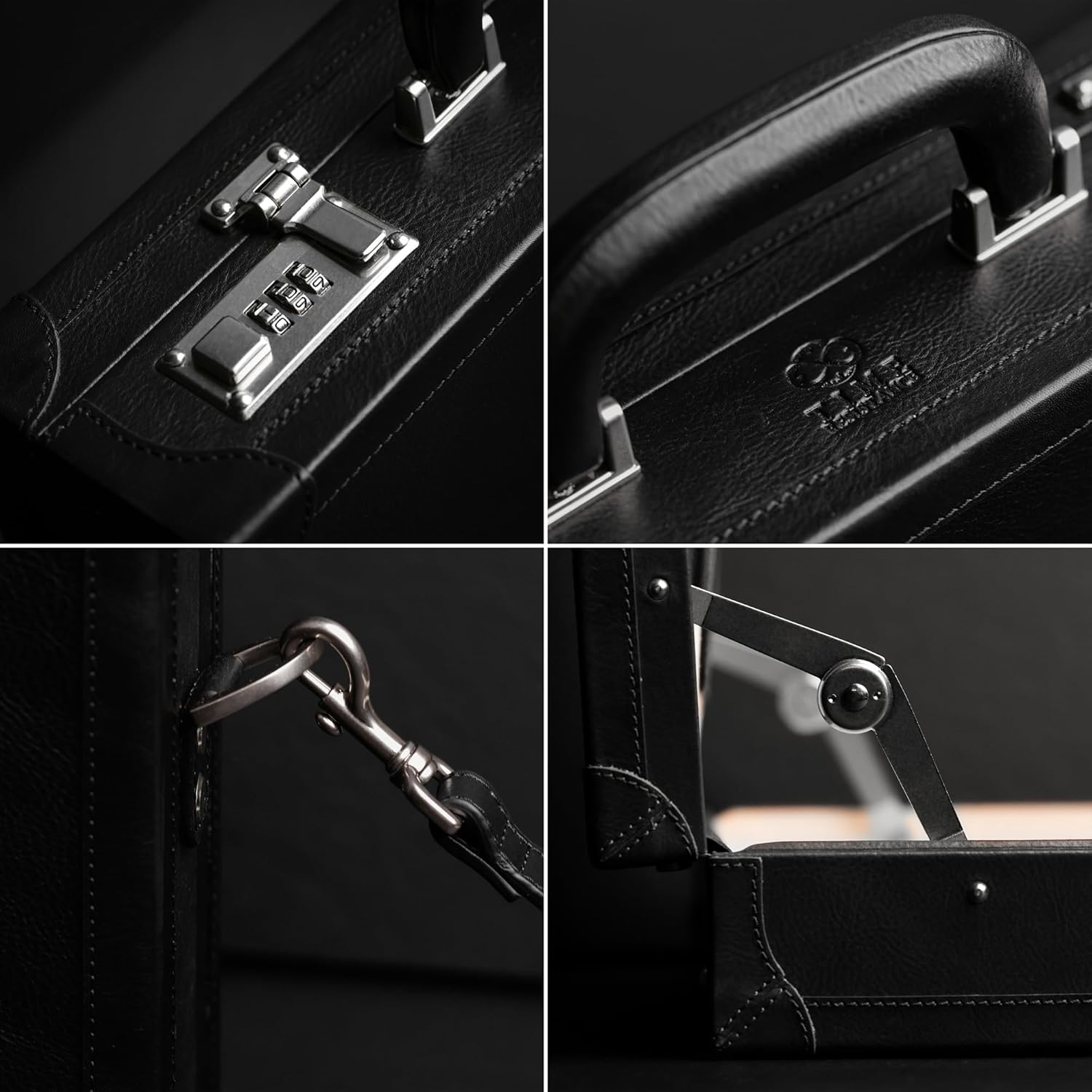 Time Resistance Leather Attache Case - Full Grain Italian Leather Briefcase - Laptop Bag up to 15”