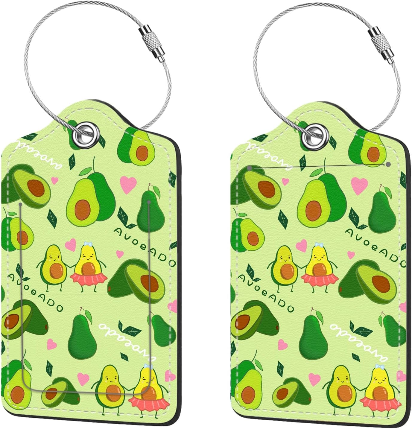 2 Pcs Luggage Tags for Suitcase, Cute Unique PU Leather Travel Bag Tag with Privacy Cover ID Label Address Card and Durable Metal Ring Suitable for Men Women Children Backpack,Avocado