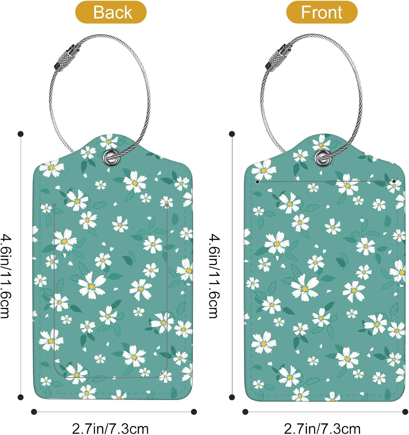 2Pack Luggage Tags for Suitcases, Cute Unique Pu Leather Cruise Luggage Tag with Privacy Cover ID Label Address Card and Metal Ring Suitable for Women Men Kids Travel Bag White Chopped Flower 7