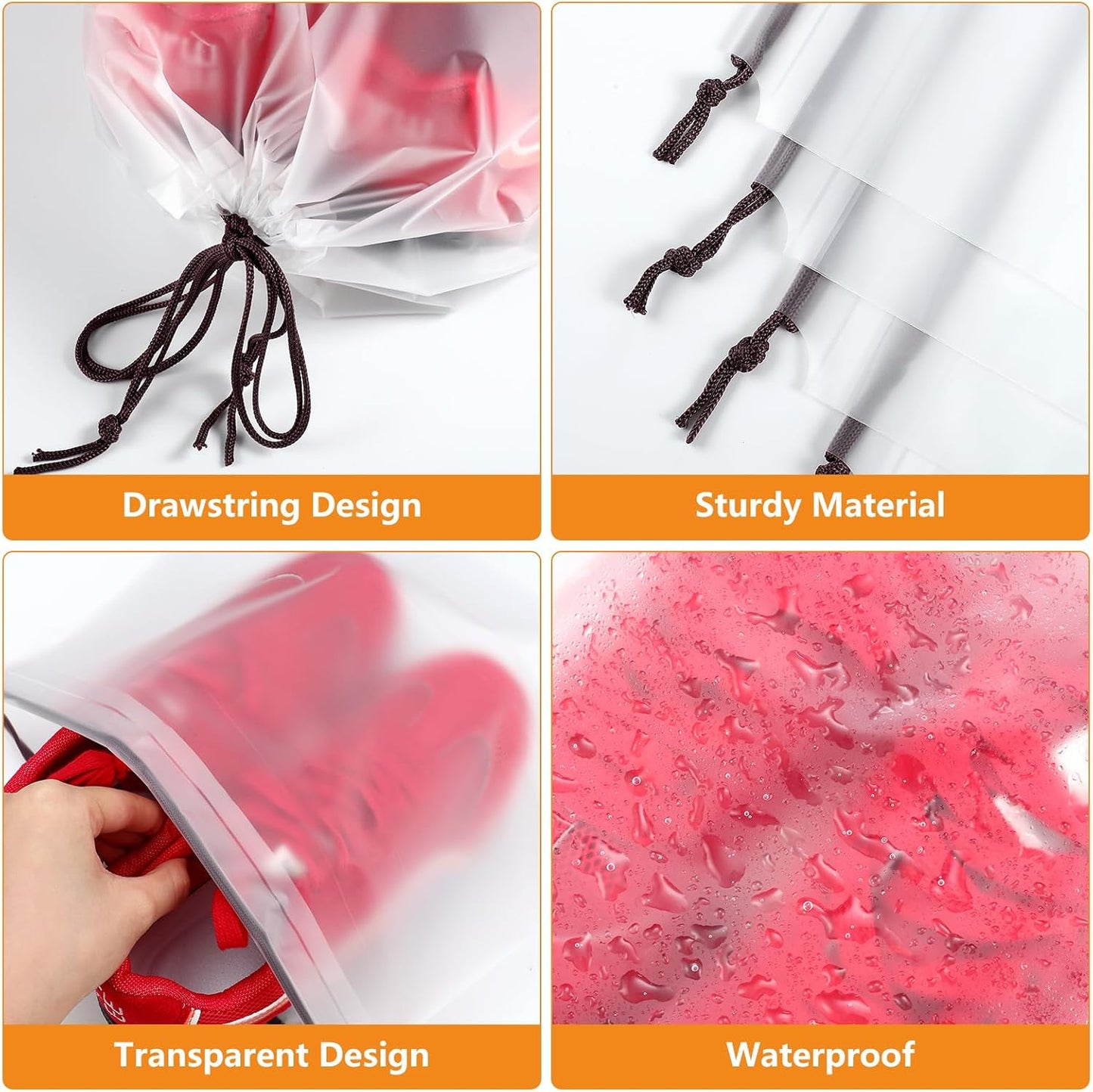 25 Pack Shoe Bags for Travel, 15.7" x 11.8" Large Clear Travel Shoe Bag Vacation Essentials Cruise Essentials Portable Drawstring Packing for Men & Women