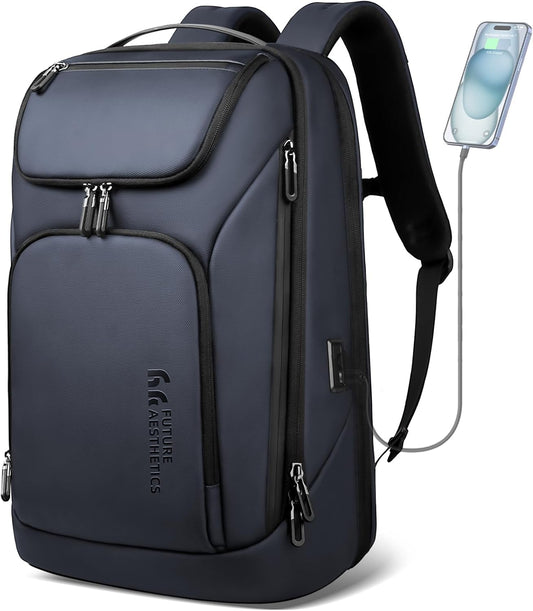 hk Business Smart Backpack for Men Anti-Theft for 17.3 Inch Laptop with USB Charging Port Water-Resistant Large Durable Compact 30L for Travel College Work-Deep Blue