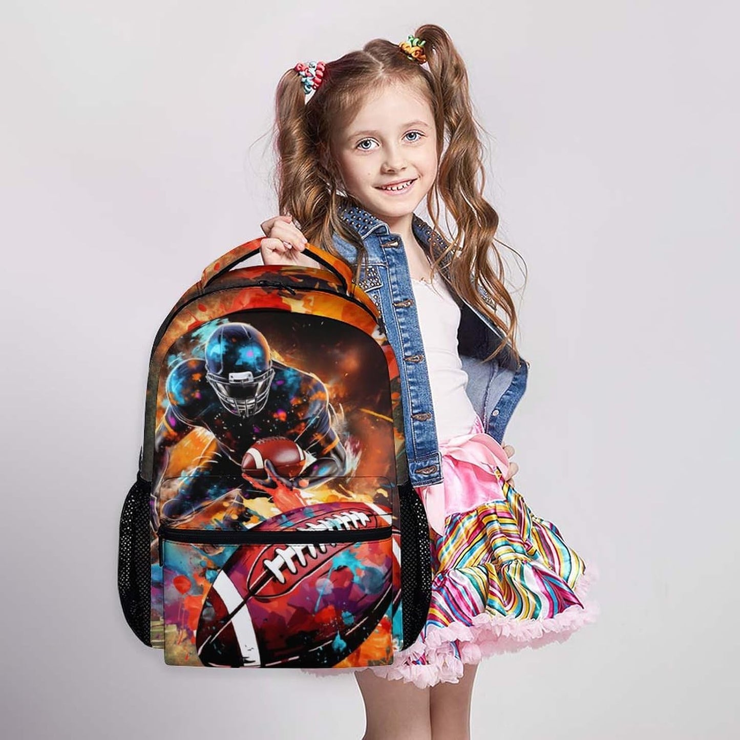 Football School Backpack for Boys, Football Backpacks for Kids Students Age 6-18, Kids Bookbag for Primary, Middle High School, 17 Inch Large Capacity Schoolbag Supplies Gifts
