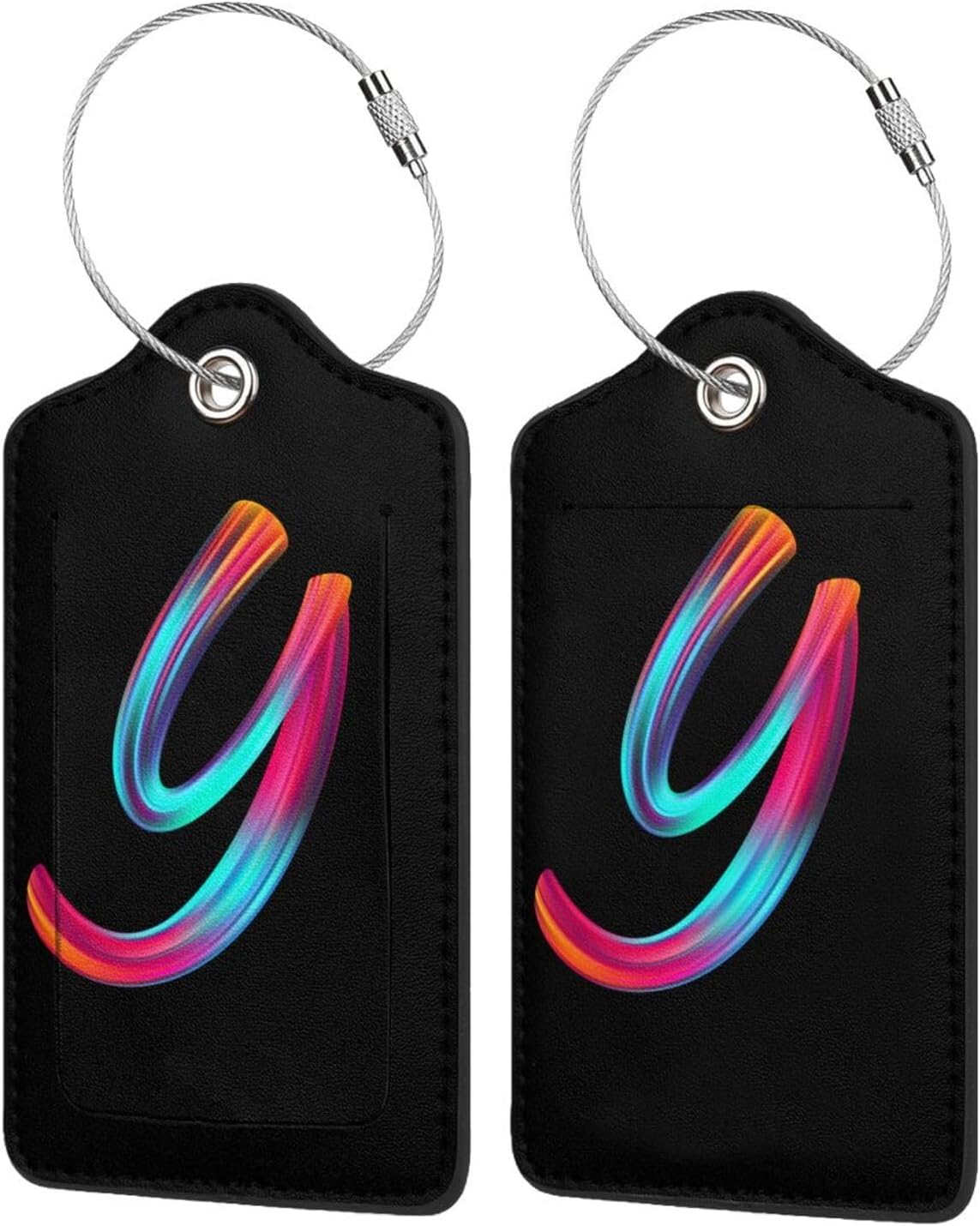 2 Pack Initial Luggage Tags for Suitcase, Colorful Letter Design Cruise Name Bag Tags, Novelty Baggage Identifiers with Full Privacy Cover, Leather ID Label for Women Men Kids Travel, Rainbow Letter Y