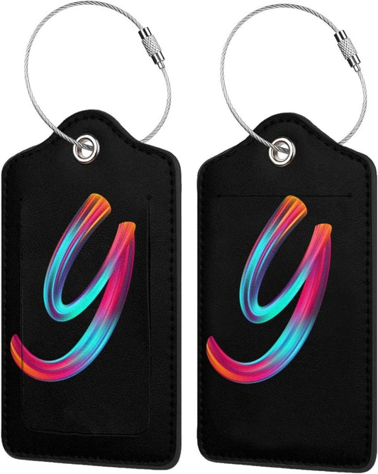 2 Pack Initial Luggage Tags for Suitcase, Colorful Letter Design Cruise Name Bag Tags, Novelty Baggage Identifiers with Full Privacy Cover, Leather ID Label for Women Men Kids Travel, Rainbow Letter Y