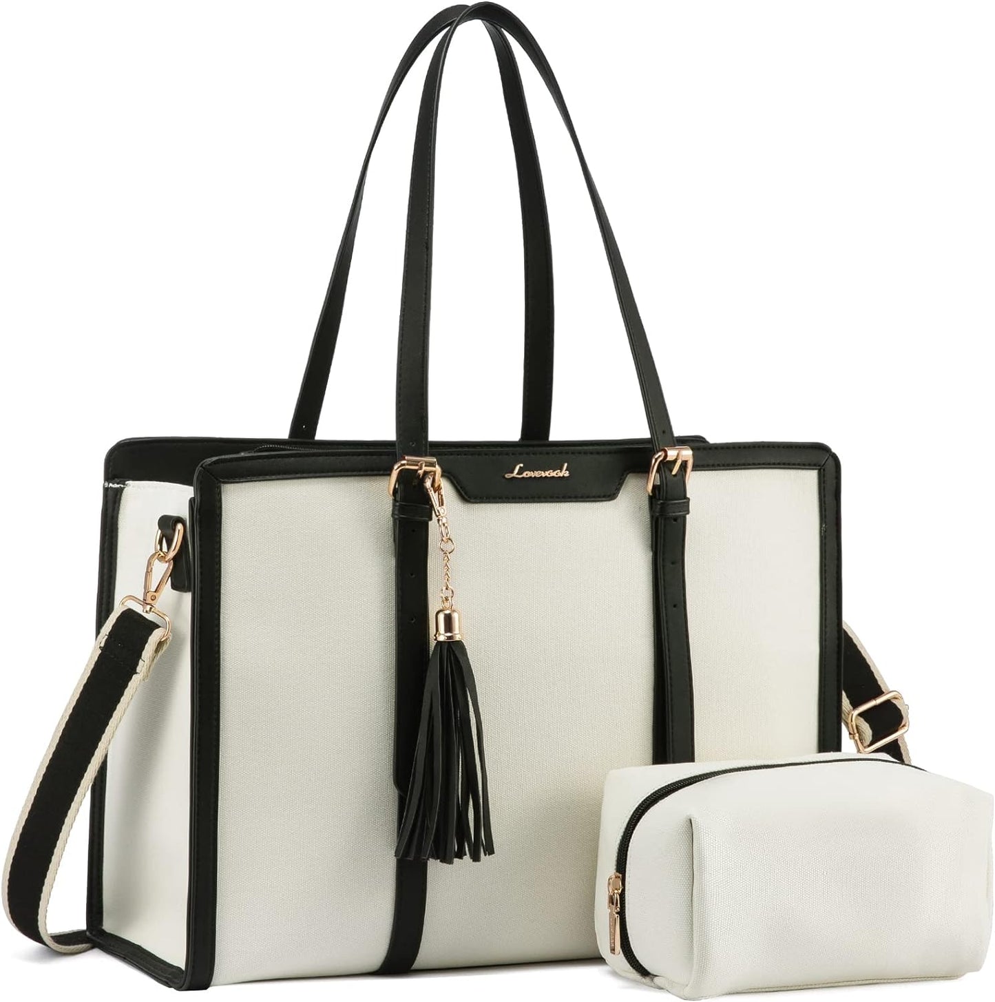 LOVEVOOK 15.6-inch Canvas Laptop Tote with Clutch for Women - Lightweight, Large Capacity for Work, Travel, School