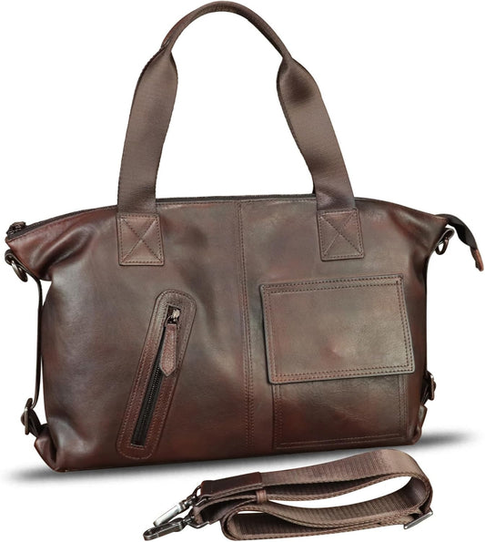 Genuine Leather Messenger Bag and Briefcase Purse for Men Leather Top Handle Handbags Satchel Shoulder Bag for Laptop Strap