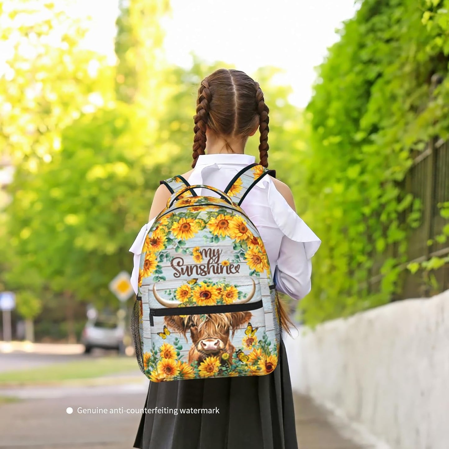 Highland Cow Backpack for Teen Girls Women Sunflower Print Backpack for Kids Lightweight Bookbag for Elementary Preschool Bookbags
