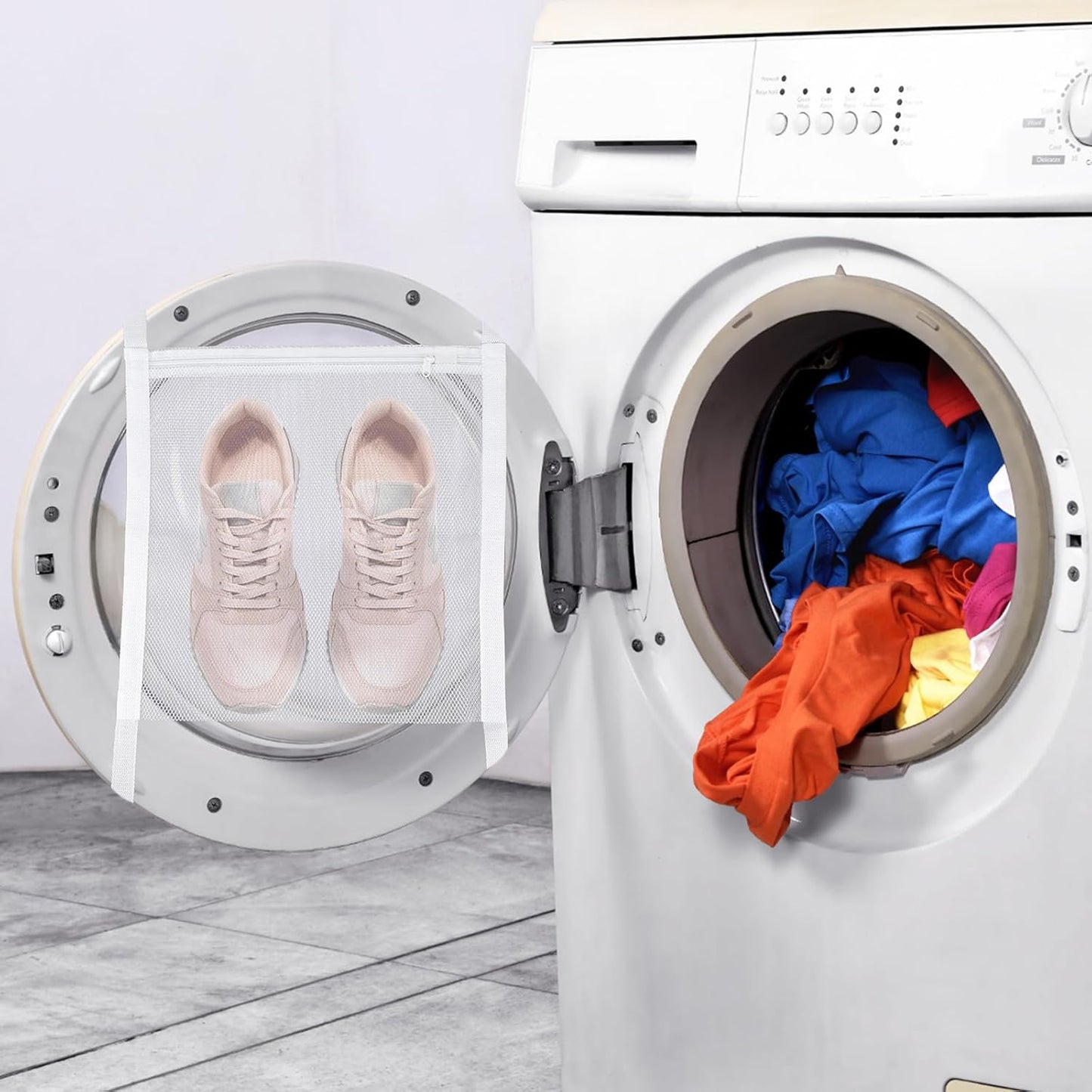 2PCS Sneaker Dryer Bag,45.67 X 15.55 In Shoe Bag for Dryer, Reusable Dryers Shoe Bags, Lightweight and Durable, with Zipper and Belt, for Washing Machine, Shoes, Clothing, White