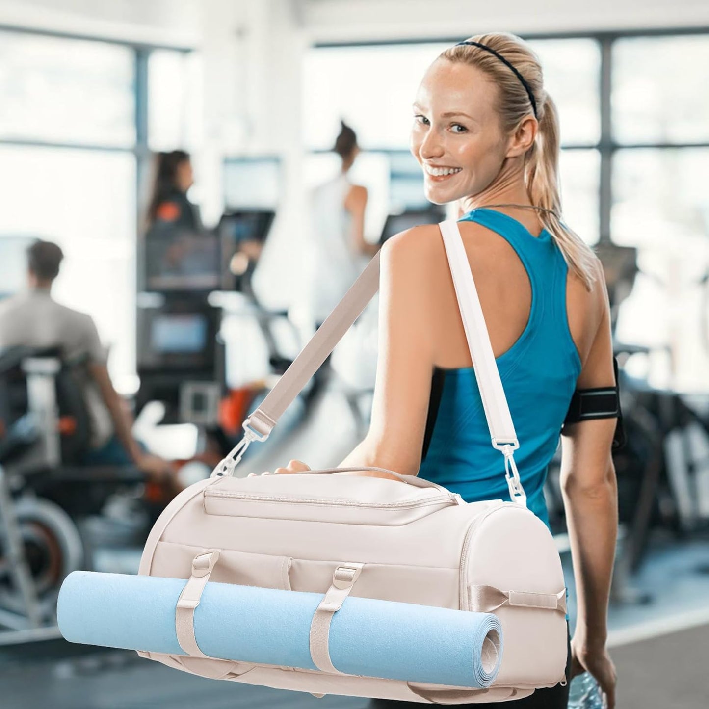 Gym Bag with Shoes Compartment and Wet Pocket - Sports Duffle for Men and Women, Travel Backpack Weekender Overnight Bag Beige - MIYCOO