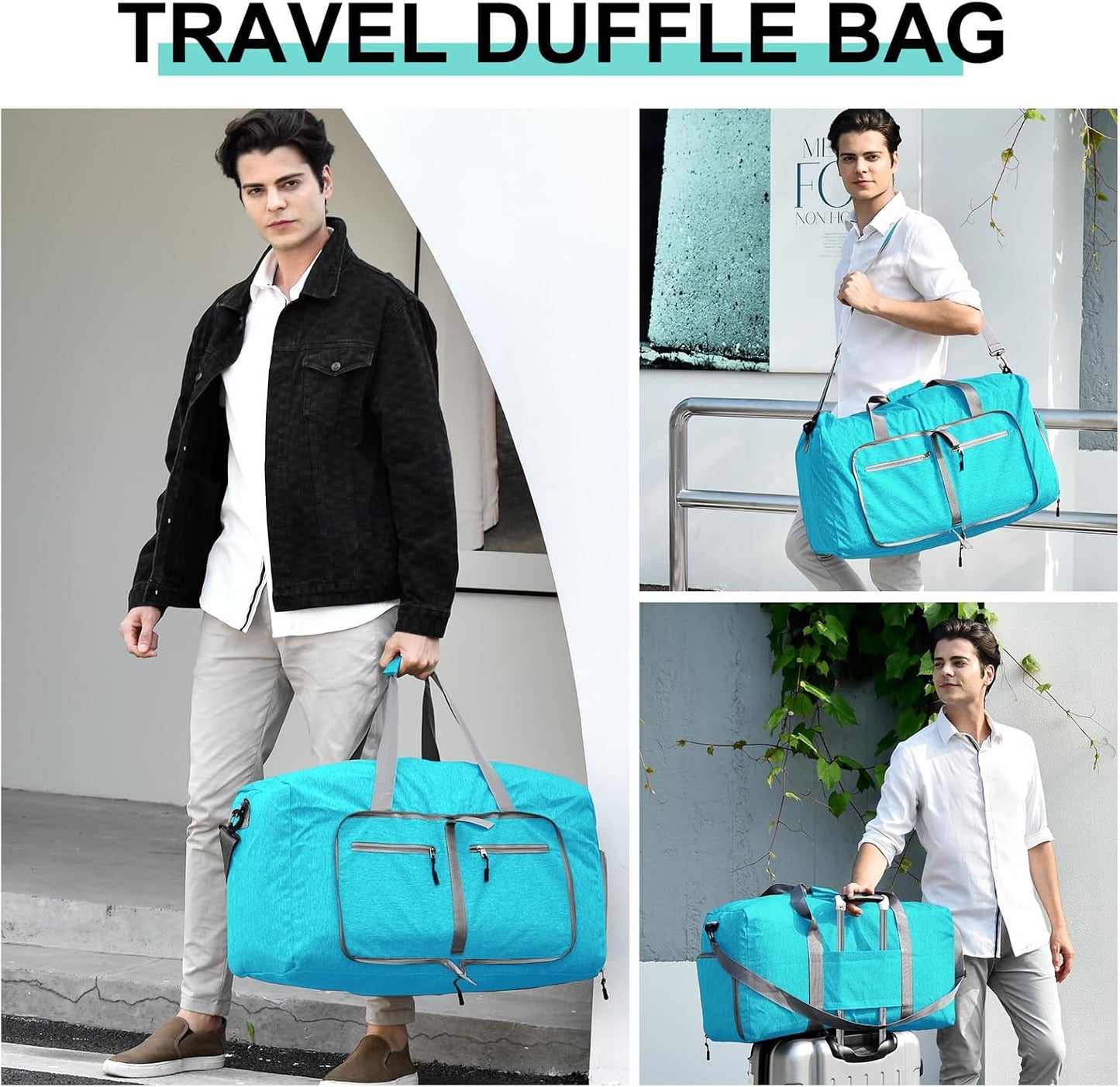 Dimayar 115L Travel Duffle Bag for Men Women - Foldable Duffel Bag with Shoes Compartment - Overnight Bags Waterproof & Tear Resistant(Mint Green)