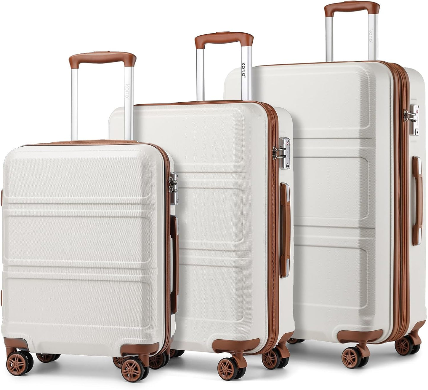 Kono Luggage 3 Piece Set Suitcase Spinner Hardshell Lightweight TSA Lock For Women(cream white, 3 piece set(20in24in28in))