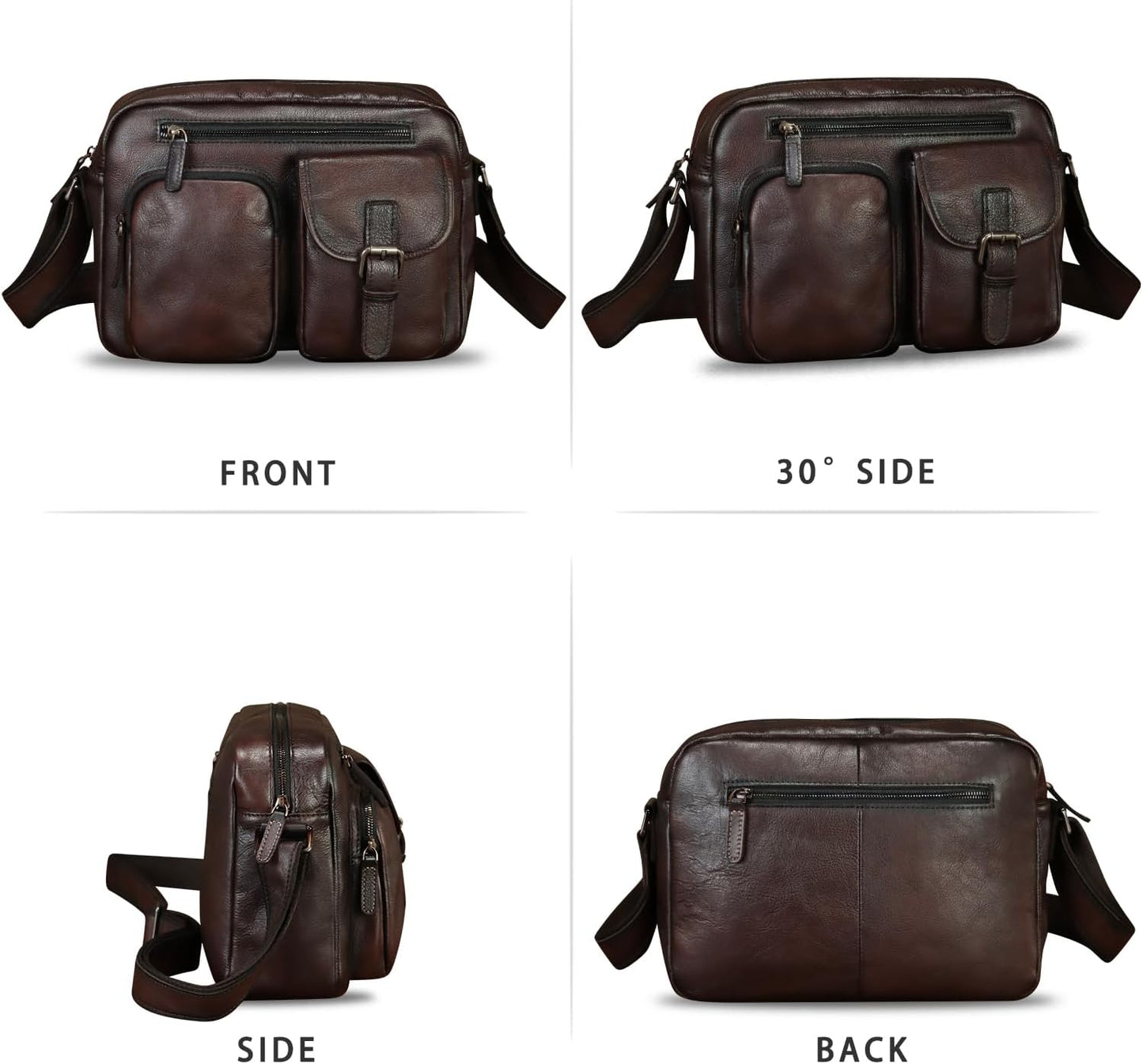Genuine Leather Purse and Messenger Bag for Men Vintage Leather Shoulder Bag Briefcase Crossbody Satchel Bags with Strap