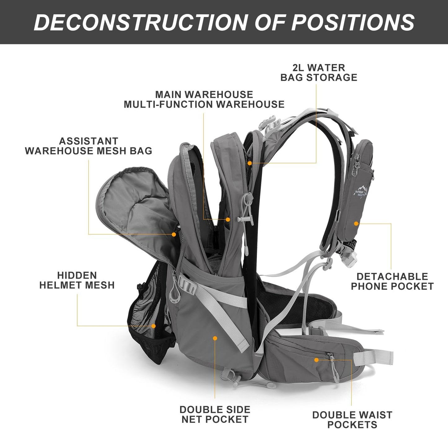 Hydration Pack,20L Hydration Backpack, Hiking Internal Frame Backpacks with 2L Hydration Water Bladder and Rain Cover, for Cycling,Camping, Hunting,Ski, Snow for Men, Women (grey)