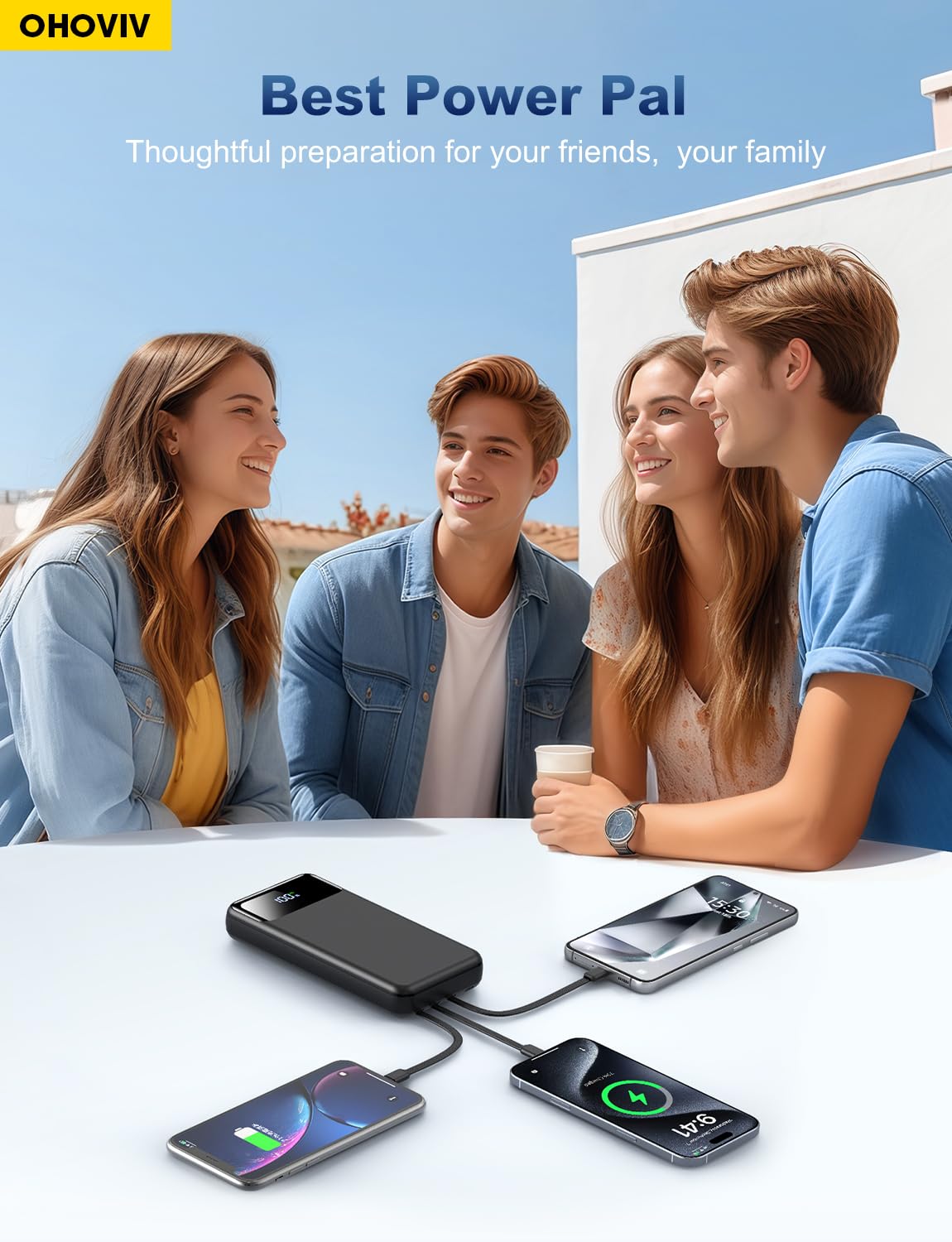 OHOVIV Portable Charger Power Bank 50000mAh,4 Built-in Cables Battery Pack