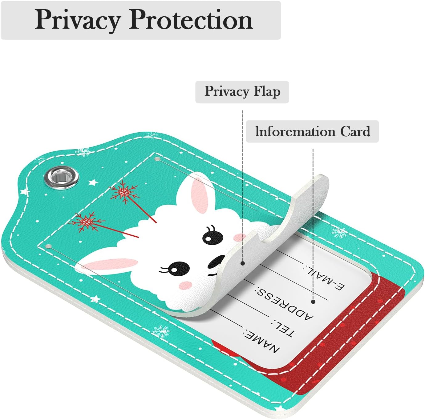 Luggage Tags for Suitcase, 2 Pack PU Leather Travel Cruise Luggage Tag with Privacy Flap, Name ID Label and Metal Loop for Women Men Girls Suitcase Baggage Bag Backpack, Cute Alpaca