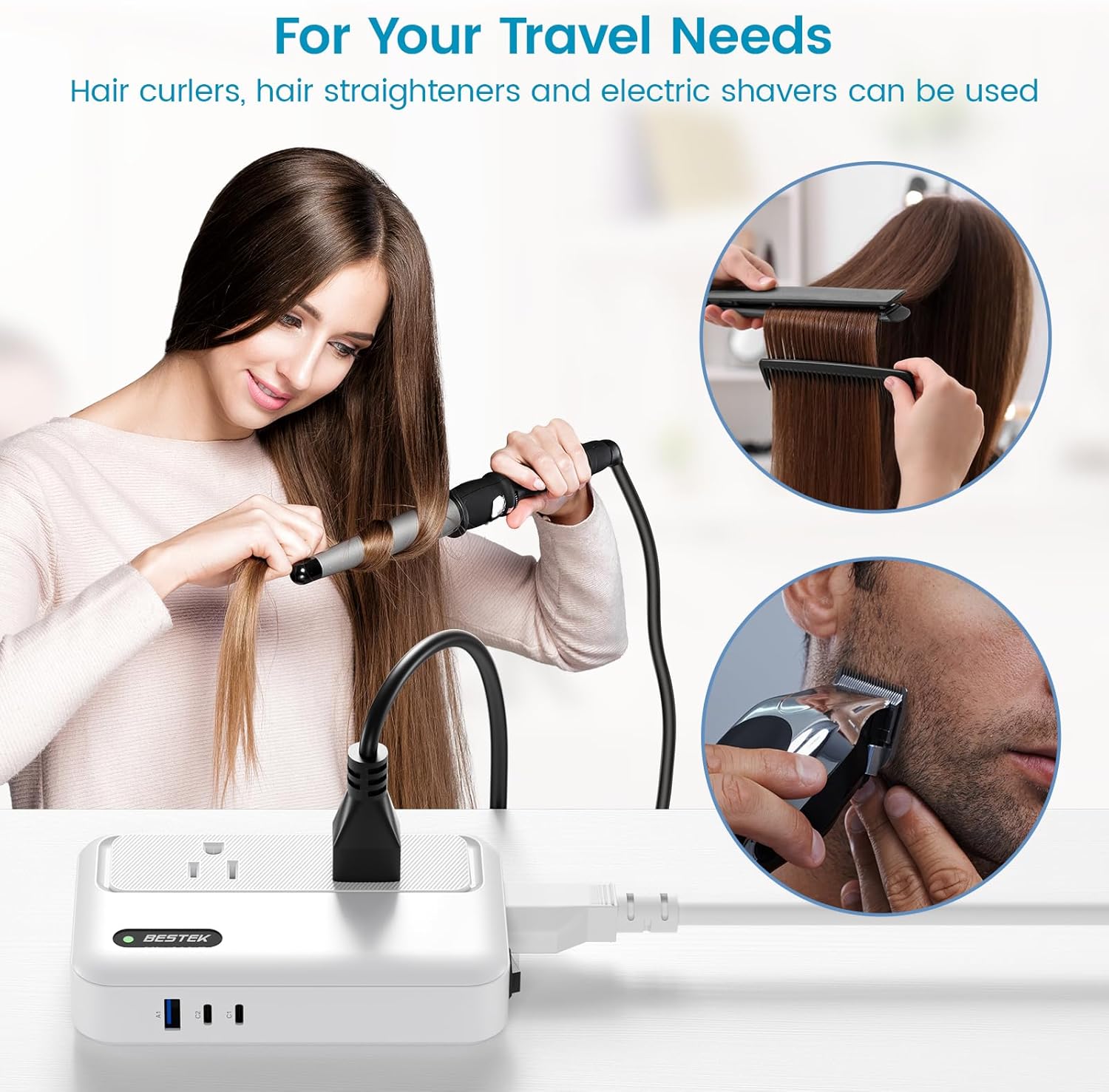 BESTEK 220V to 110V Converter with USB-C 35W, Universal Travel Adapter, US to Europe Power