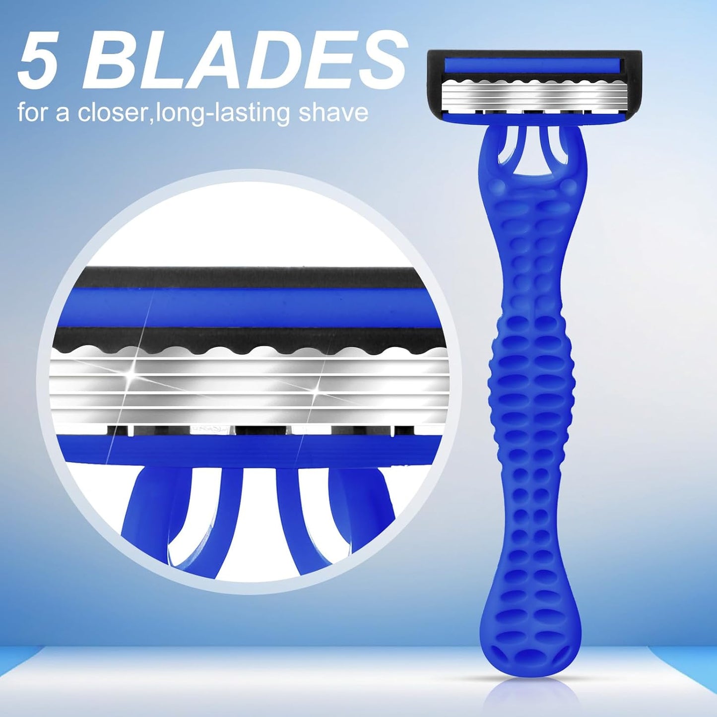 30 Pcs Sensitive Men's Disposable Razors Bulk 5-Blade Disposable Head Razor for Sensitive Skin for Hotels, Travel, Business Trips, Gyms, SPA, Donations, Gifts, Etc.