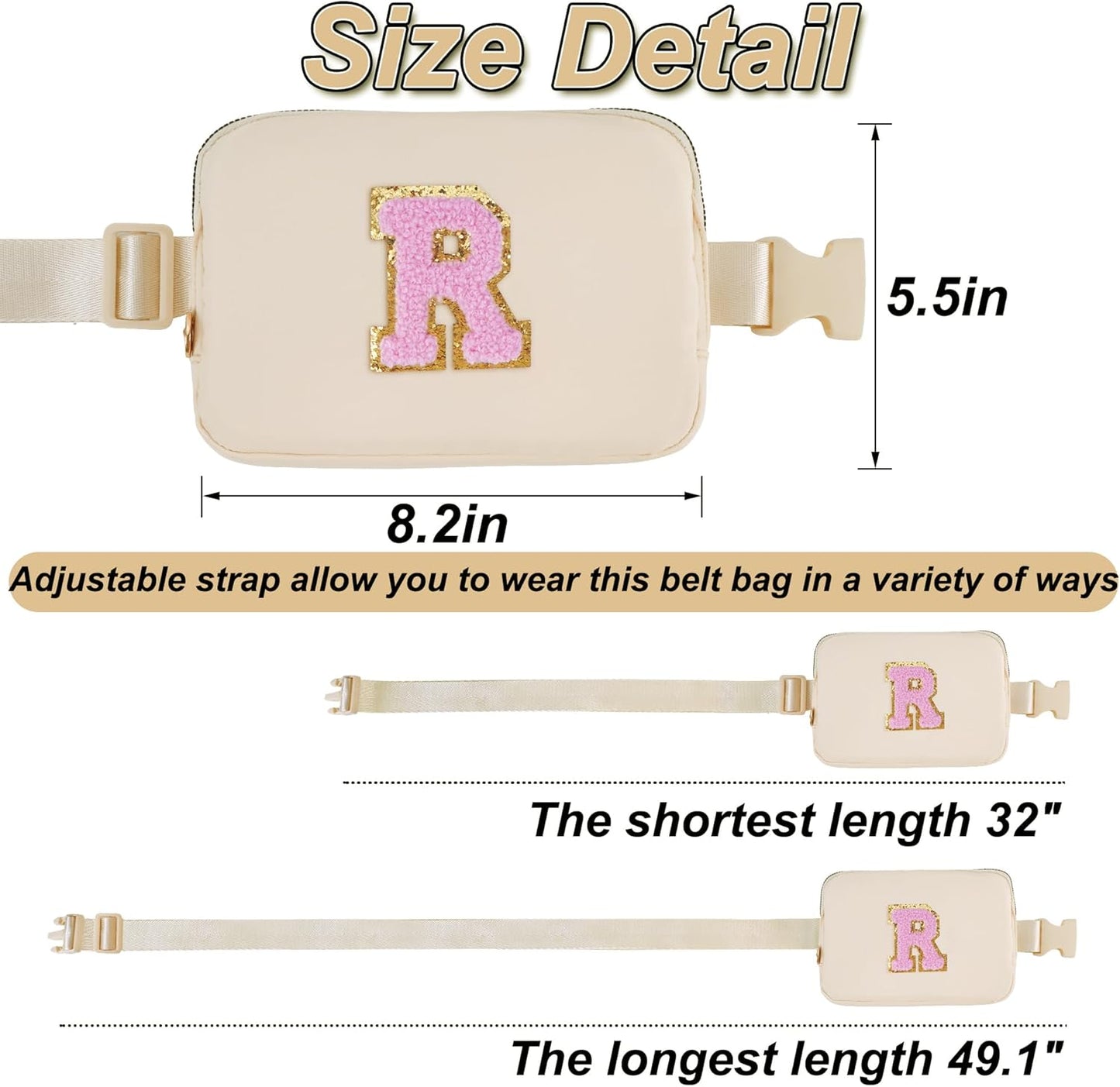 Belt Bag Fanny Pack Crossbody Bags with Initials Letter Patch Cute Stuff Birthday Gifts for Teenager Girls Trendy Stuff for Teens | Khaki,R