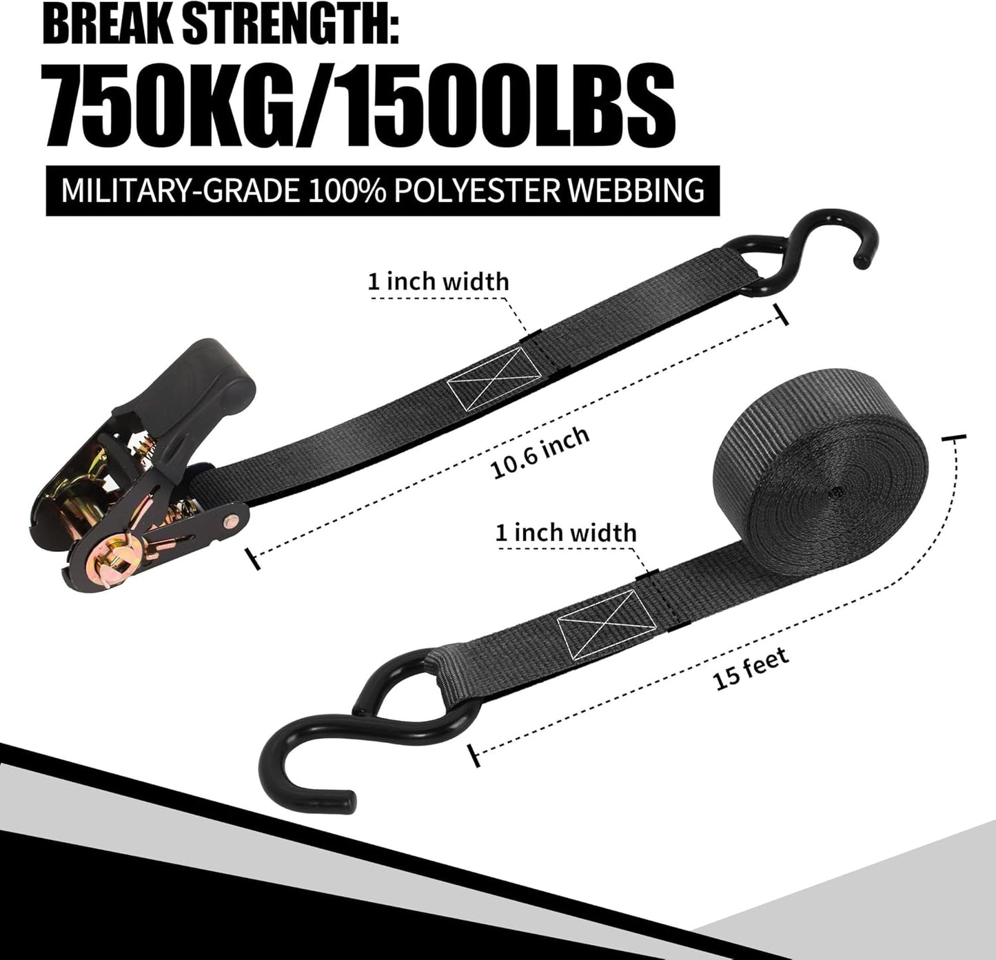 Cartman 1" x 15' Ratchet Tie Down up to 1500lbs 6pk in Carry Bag, Cargo Straps