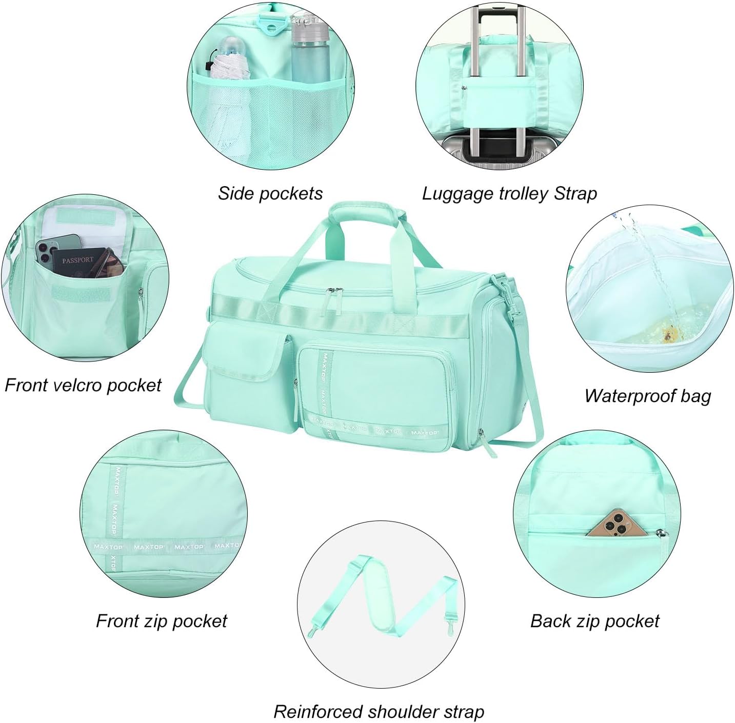 MAXTOP Gym Bag for Women Men Travel Duffle Bag Large Capacity Carry On Weekender Overnight Bag With