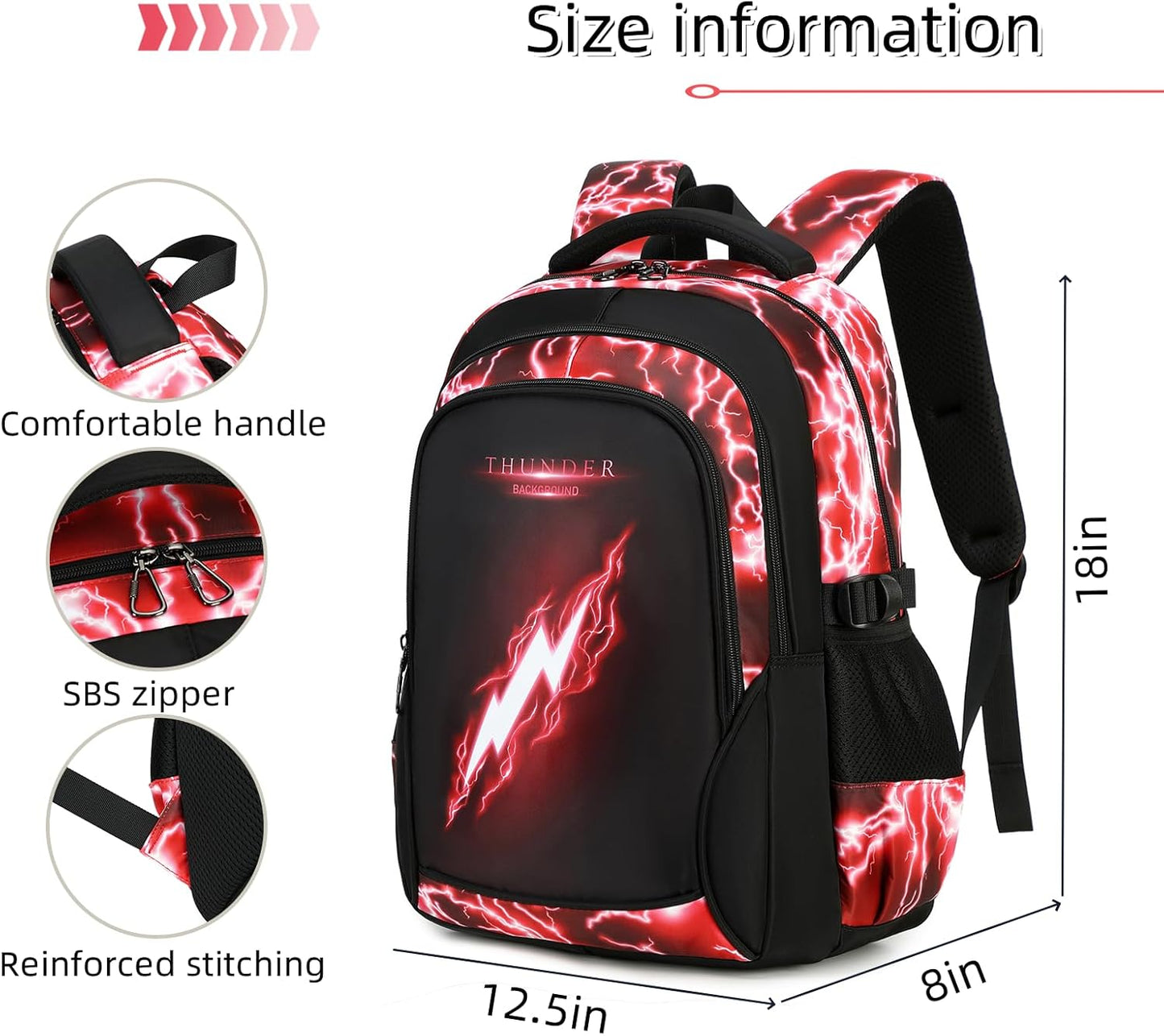 Boys Backpack for Kids Elementary School Bags Lightning Teens Durable Bookbag (red)