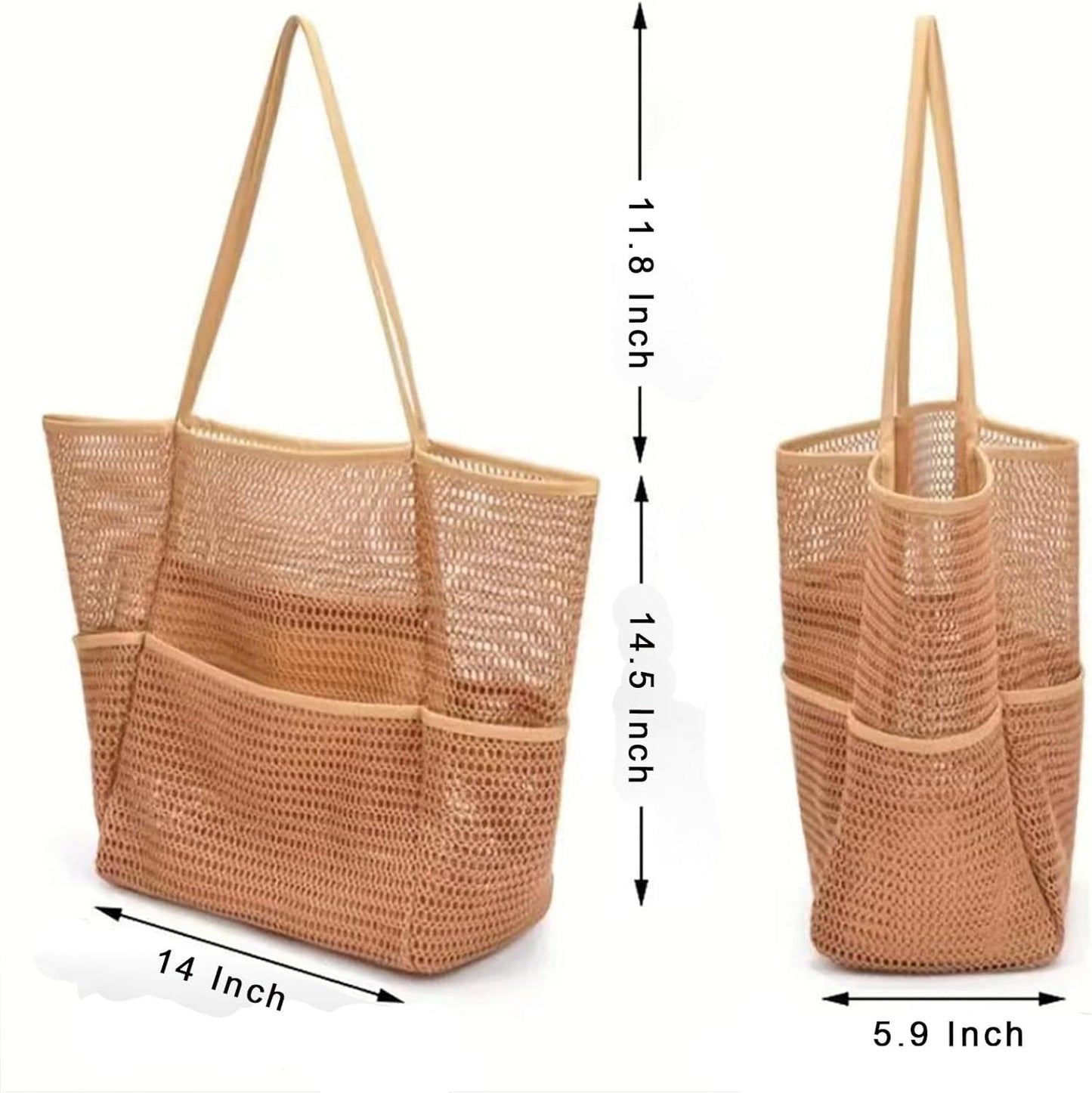 Large Beach Bags for Women, Mesh Beach Tote with Zipper, Foldable Pool Tote Bag Travel Beachbag Waterproof Sandproof