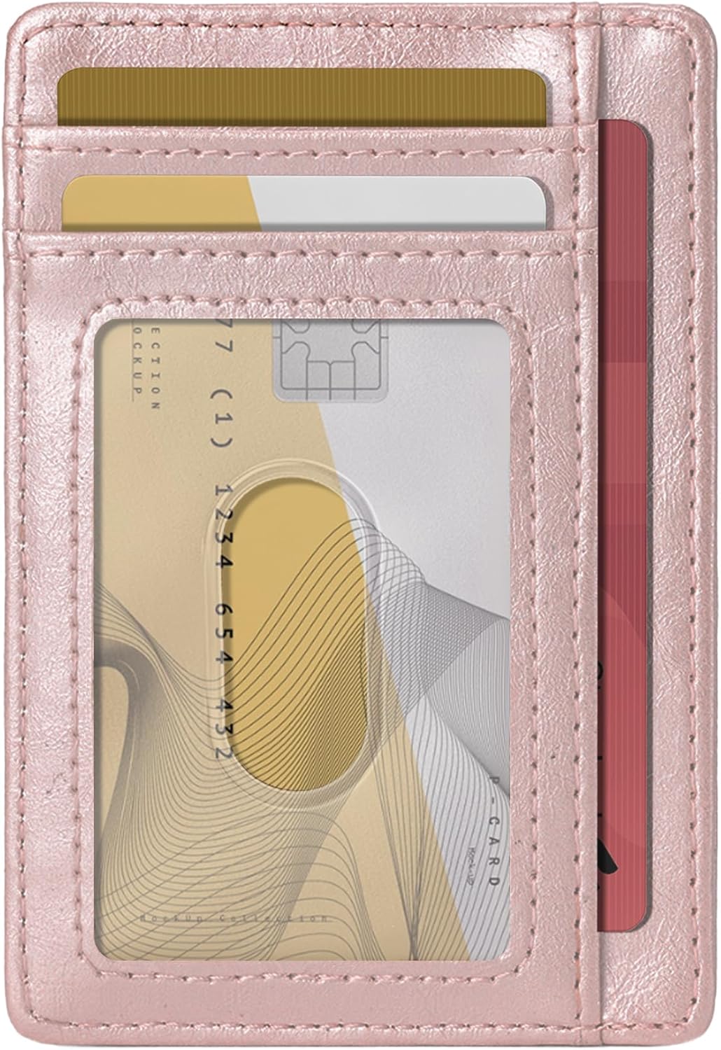 Hoewina Slim Wallet for Men, Credit Card Holder Wallet, Minimalist Design - RFID Blocking Front Pocket Leather Thin Wallet for Men and Women(Rose Gold)