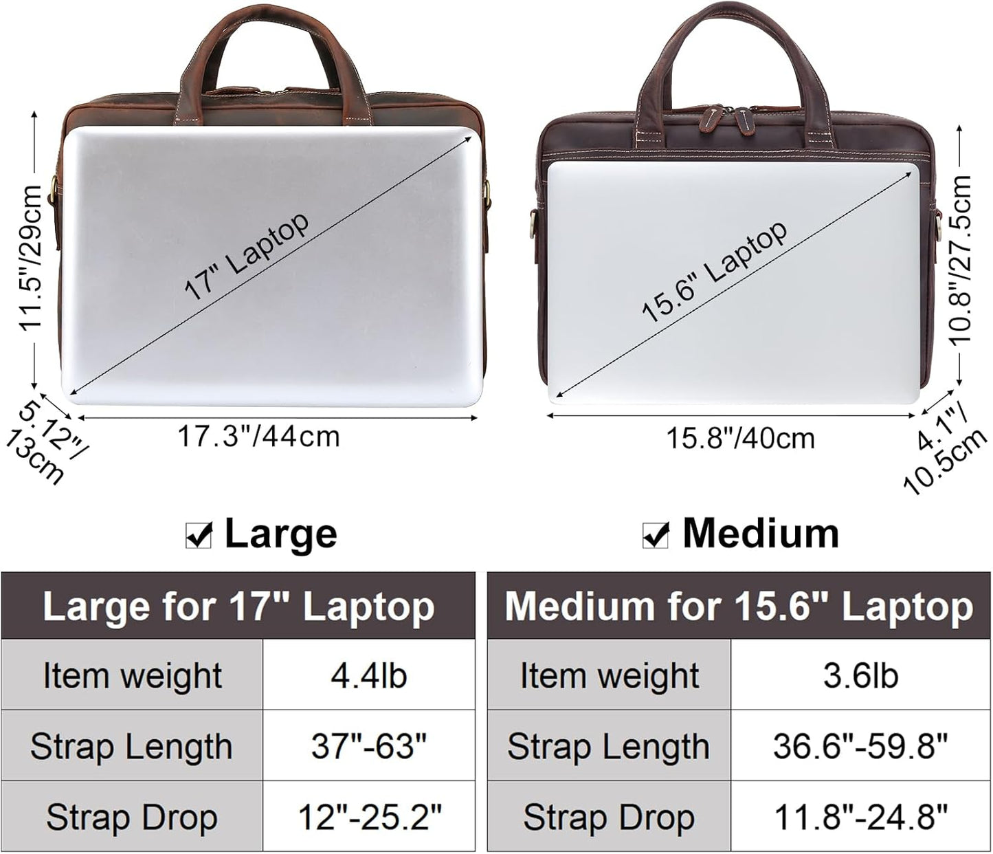 Masa Kawa Leather Briefcase for Men 15.6", 17" Laptop Computer Case Business Travel Work Messenger