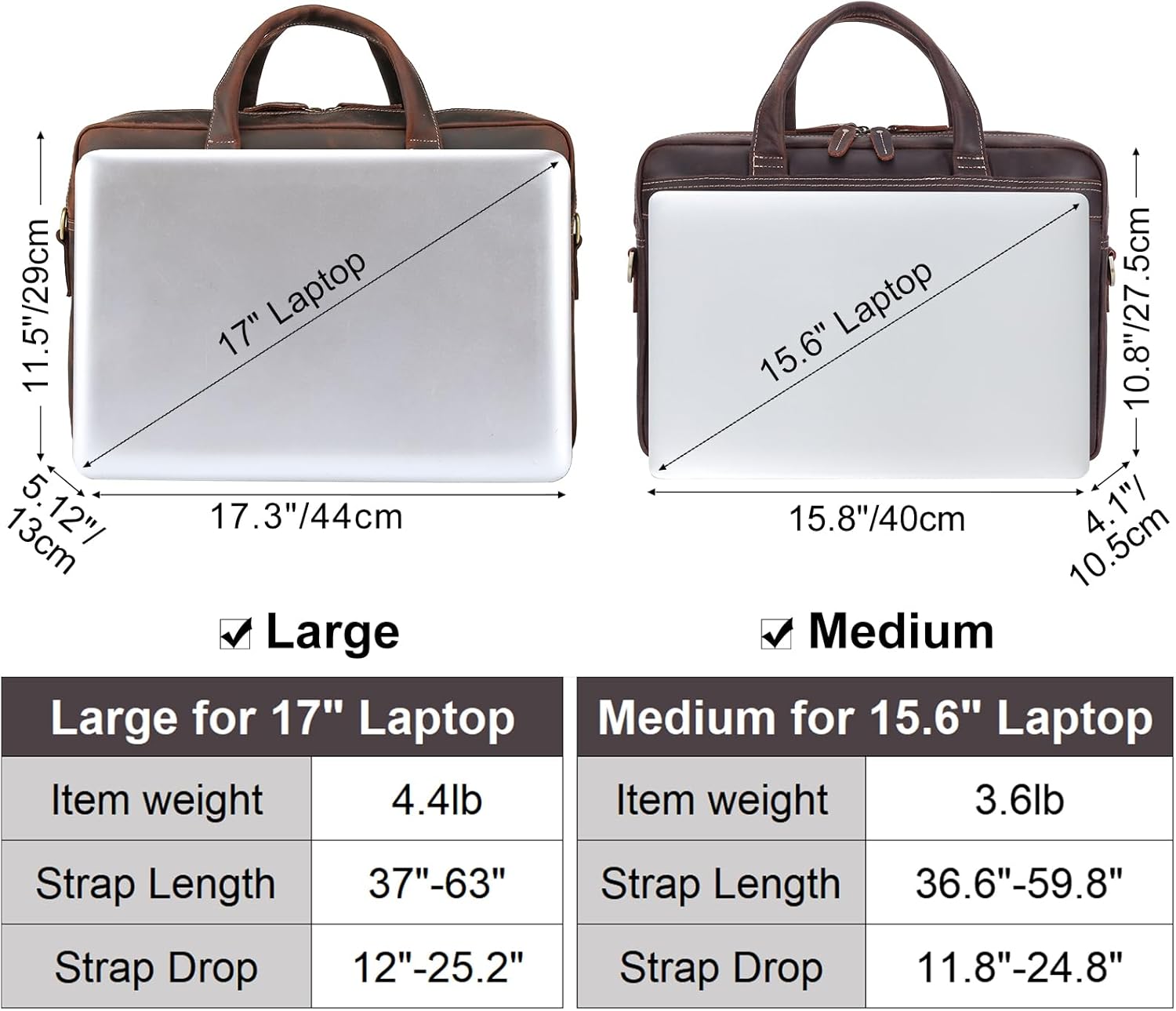 Masa Kawa Leather Briefcase for Men 15.6", 17" Laptop Computer Case Business Travel Work Messenger