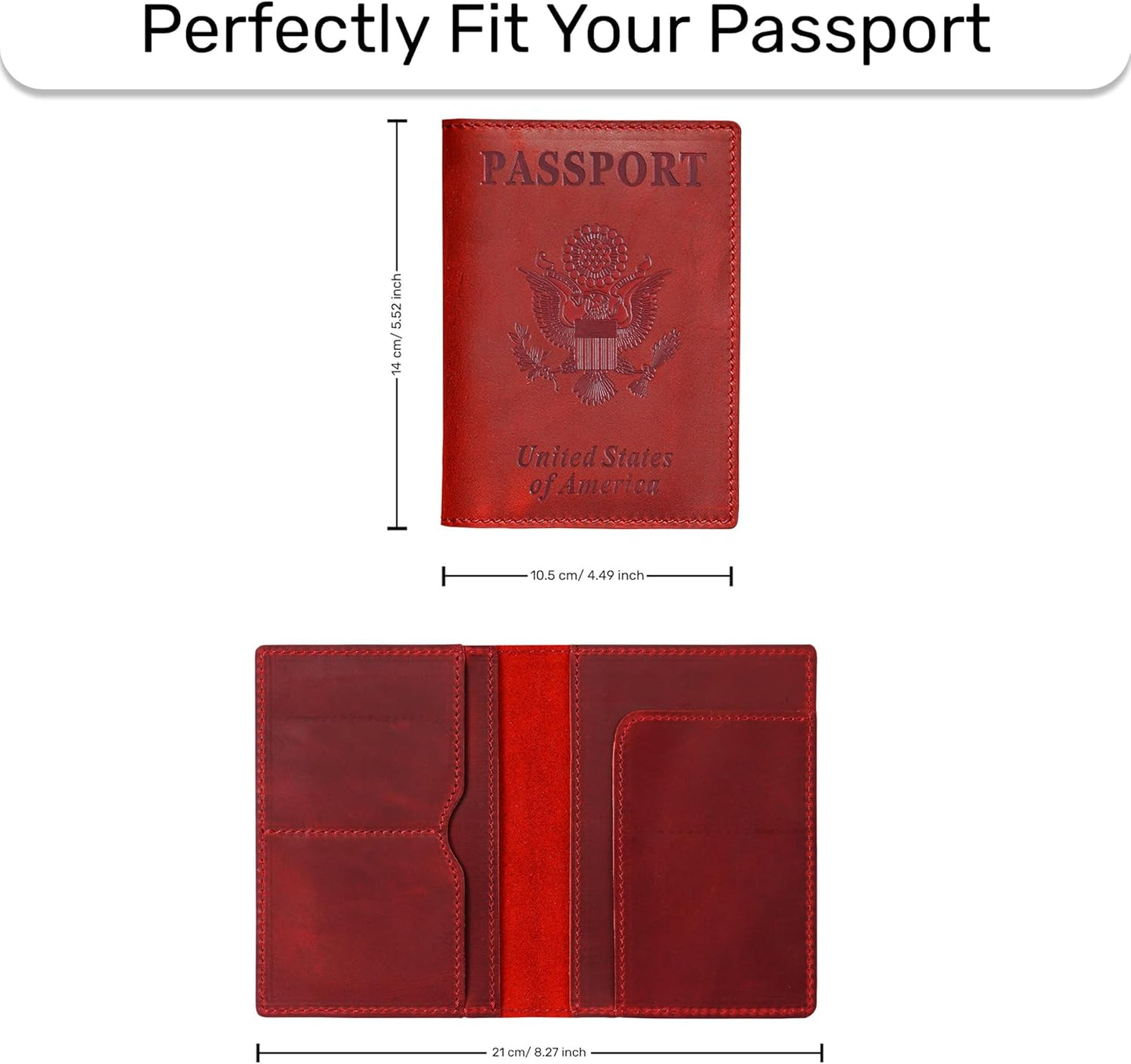 HIFA Leather Passport Holder, Handmade Passport Cover with Card and Ticket Slot - Genuine Leather, Elegant Design, Easy Access - Passport Case, Passport Wallet, Passport Holder