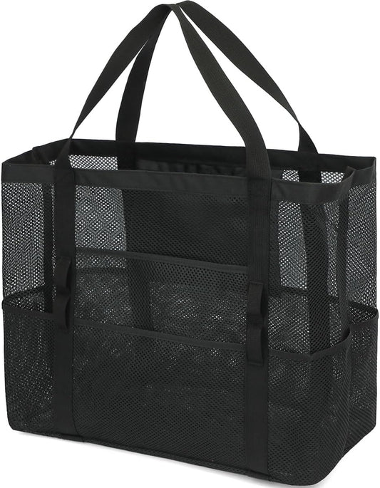 Mesh Beach Bag, Large Beach Tote with Zipper Pocket for Family Pool Bag for Toys & Vacation Essentials