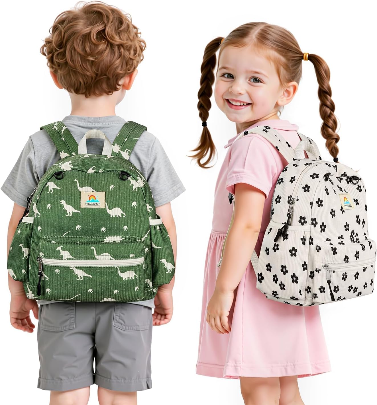 STEAMEDBUN Corduroy Toddler Backpack for Girls 2-4: Kids backpack for Boys Girls - 12 inch