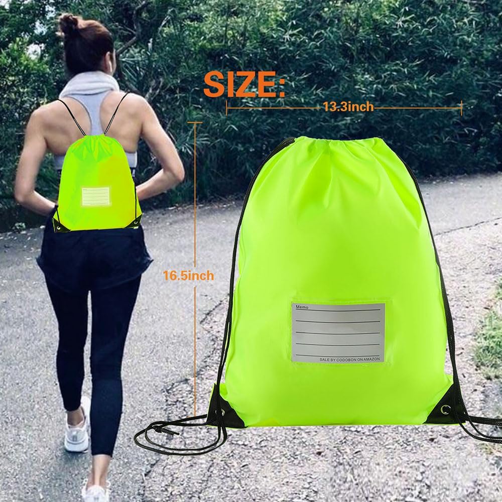 CODOBON 20 Pcs Drawstring Bags,Bulk Draw String Backpack, DIY Gym Sports Cinch Bag Sackpack for Women Men, Fluorescent Green