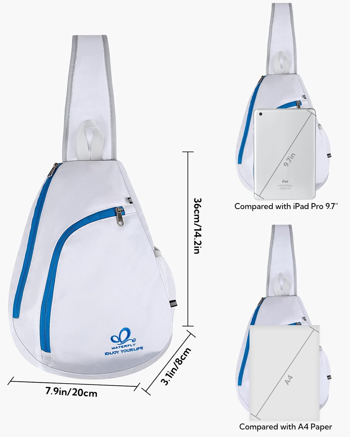 WATERFLY Crossbody Sling Bag Small Water Resistant Backpack Lightweight Shoulder Chest Daypack for Men Women Hiking Travel