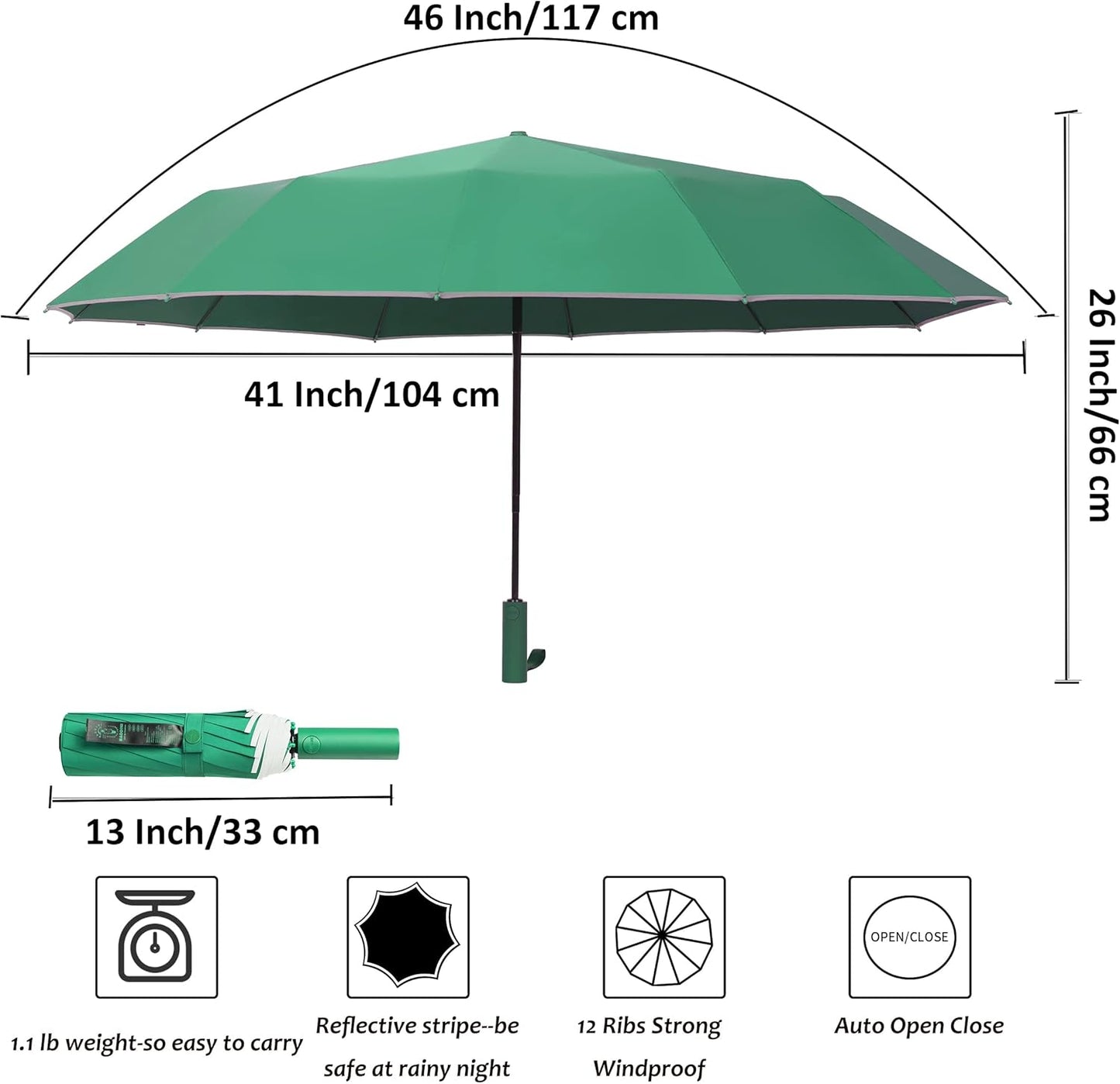 BAODINI Windproof Compact Rain Umbrella for Travel 42/46 Inch Premium Fabric Auto Open Perfect for Purse and Backpack Portable Umbrella for Women and Men