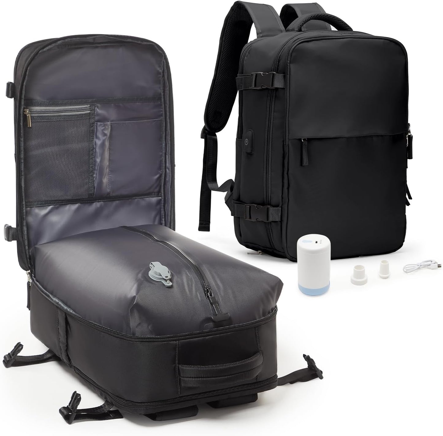 suwasp Vacuum Compression Backpack, 45L Expandable Travel Backpack with Electric Vacpack Pump