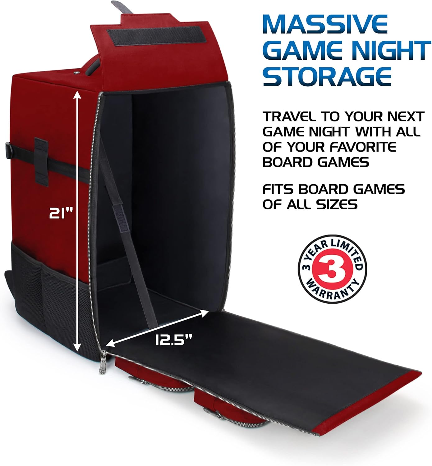ENHANCE Collector's Edition Board Game Backpack - Reinforced Rigid Board Game Storage with Padded Shoulder Straps, Carrying Handle, and Accessories Pockets for Dice, Card Games, More (Dragon Red)